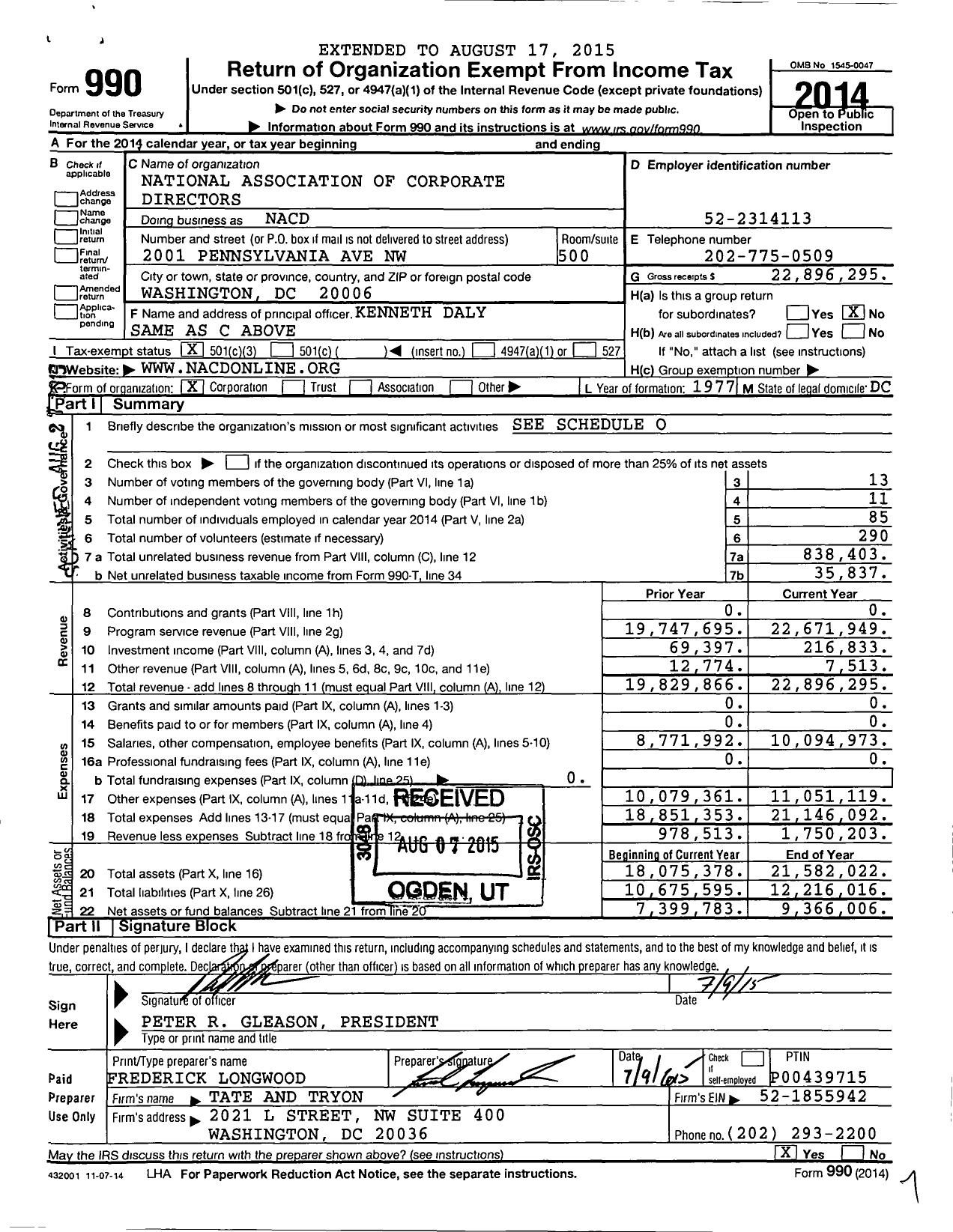 Image of first page of 2014 Form 990 for National Association of Corporate Directors (NACD)
