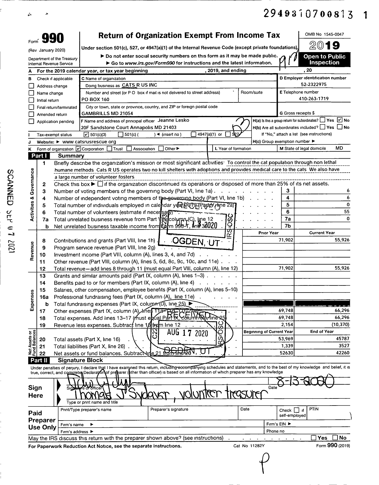 Image of first page of 2019 Form 990 for Cats R Us