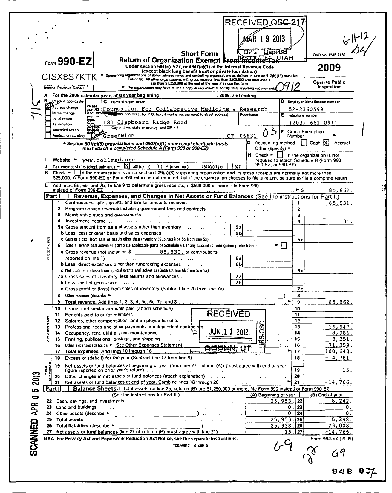 Image of first page of 2009 Form 990EZ for Foundation for Collaborative Medicine and Research