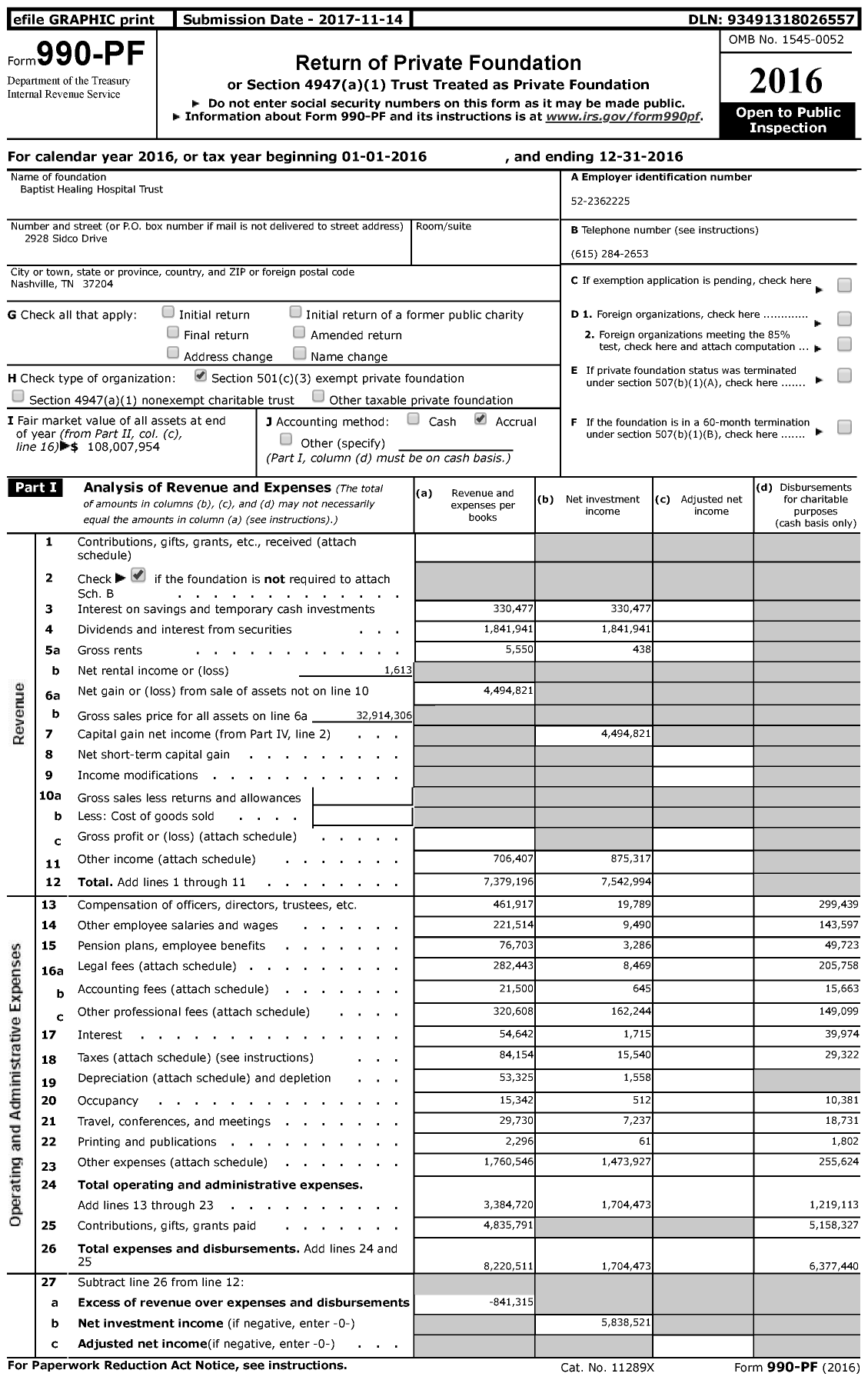 Image of first page of 2016 Form 990PF for The Healing Trust