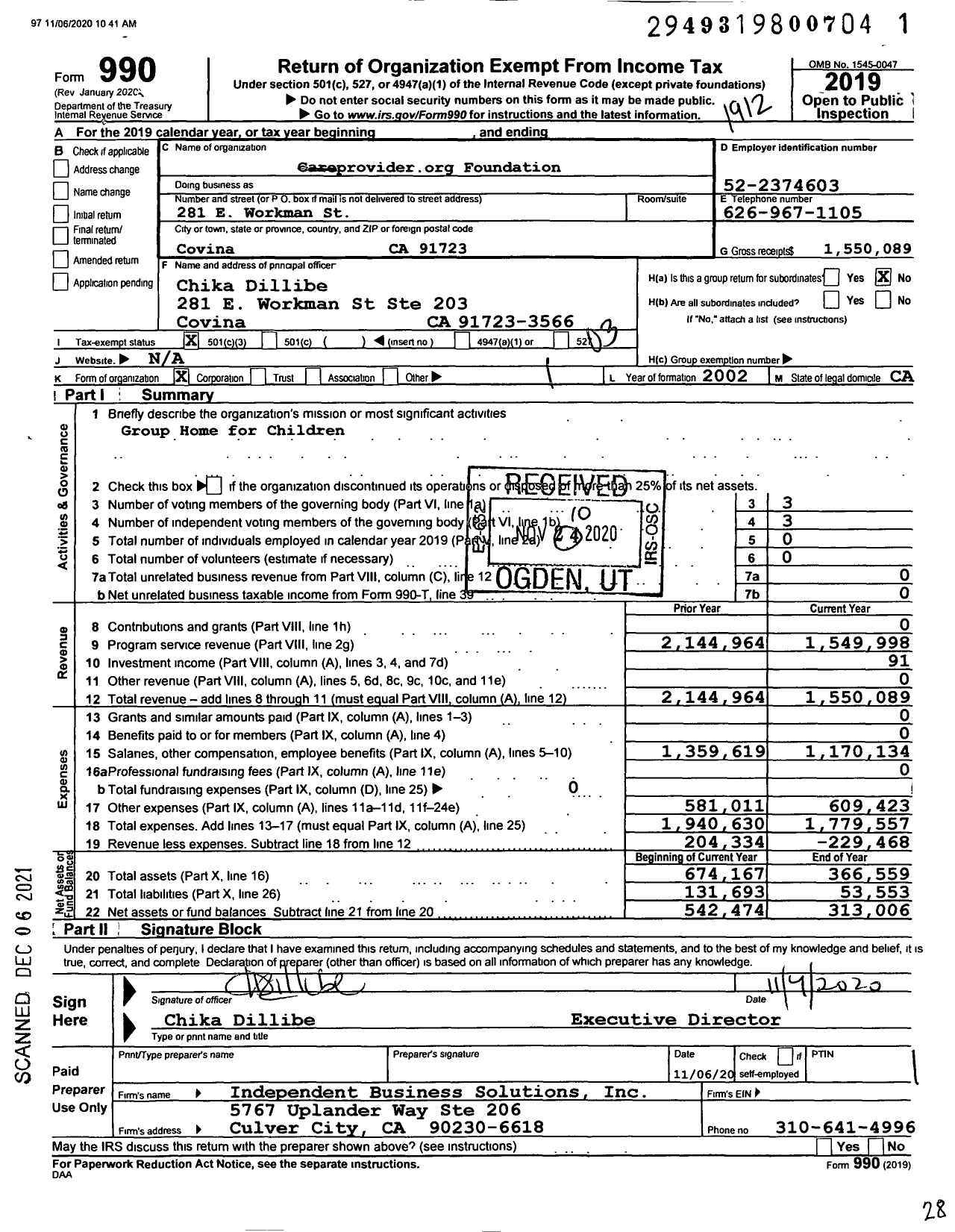 Image of first page of 2019 Form 990 for Careprovider Org Foundation