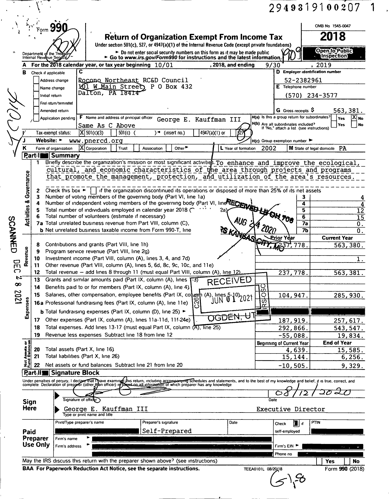 Image of first page of 2018 Form 990 for Pocono Northeast Resource Conservation and Development Council