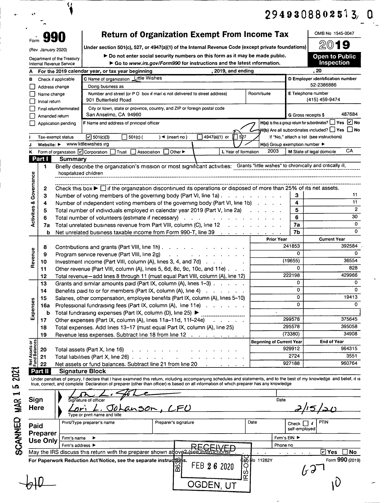 Image of first page of 2019 Form 990 for Little Wishes