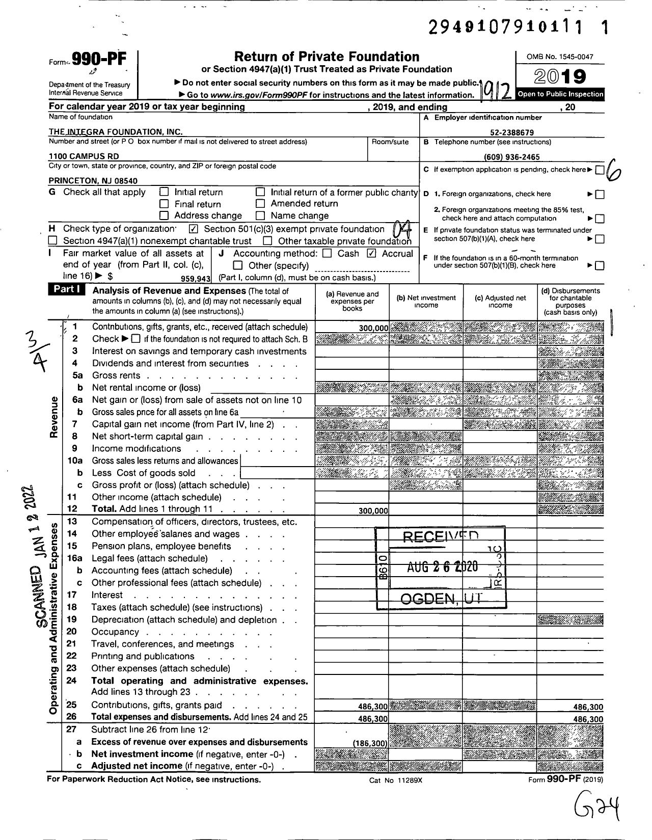 Image of first page of 2019 Form 990PF for Integra Foundation