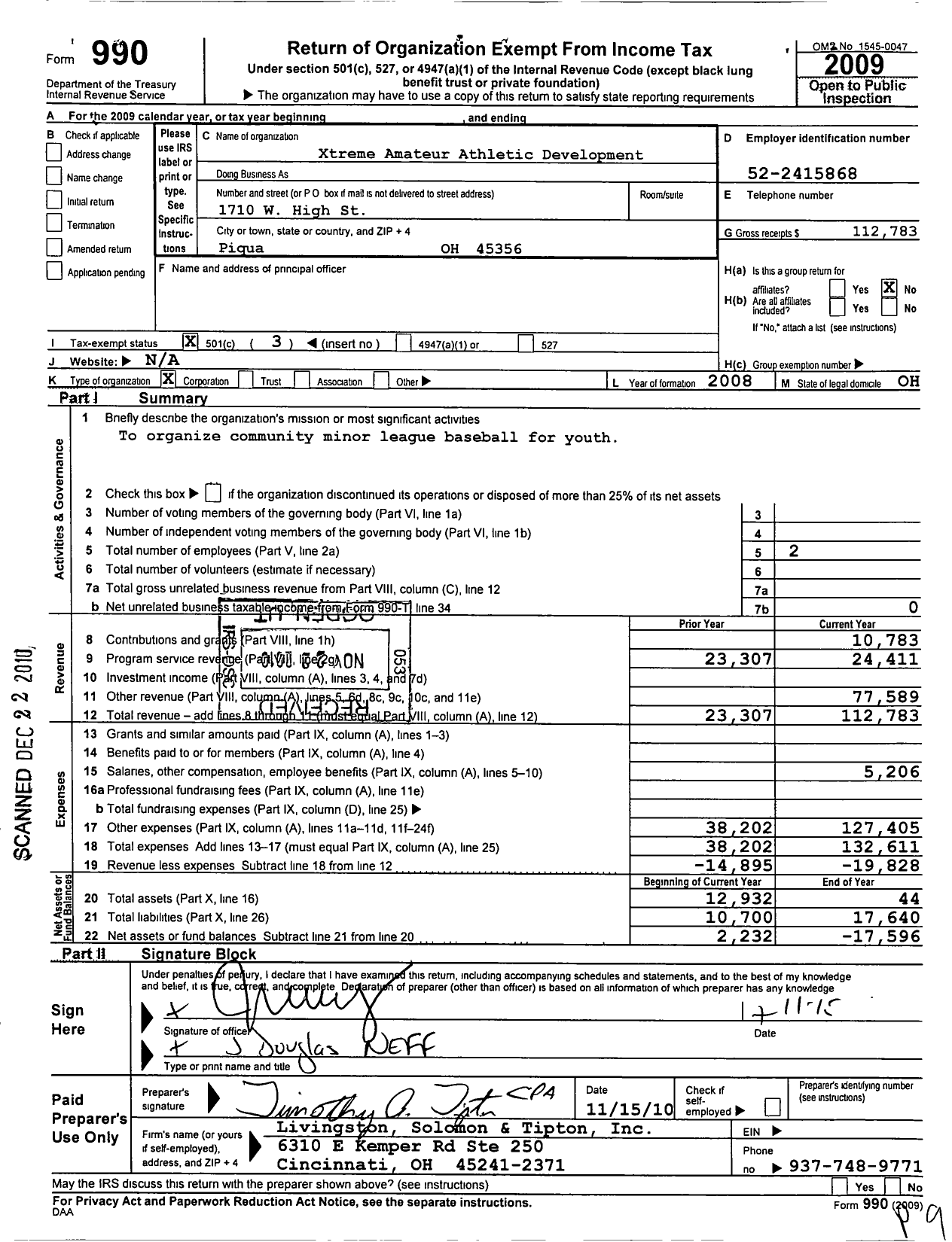 Image of first page of 2009 Form 990 for Xtreme Amateur Athletic Development