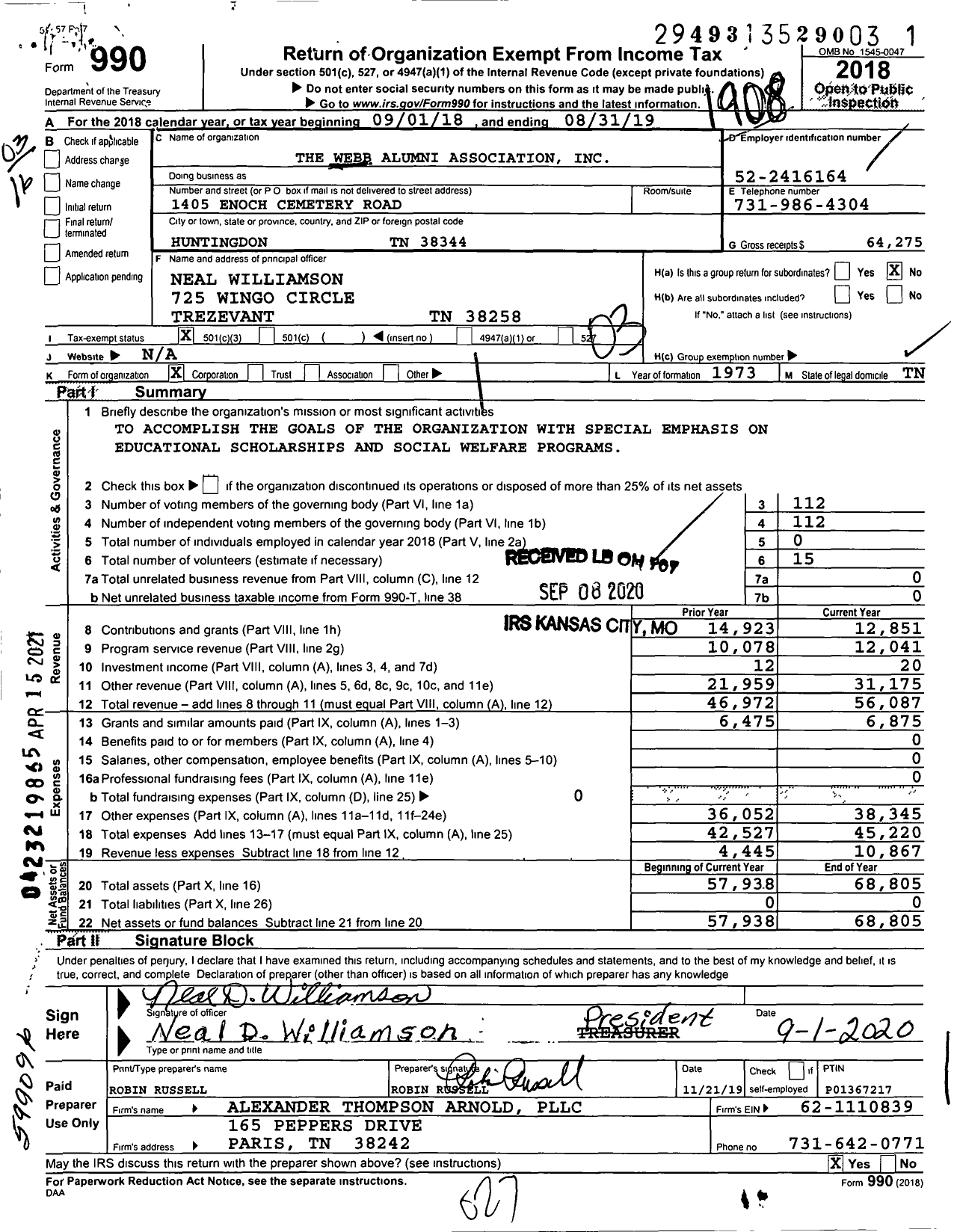 Image of first page of 2018 Form 990 for The Webb Alumni Association