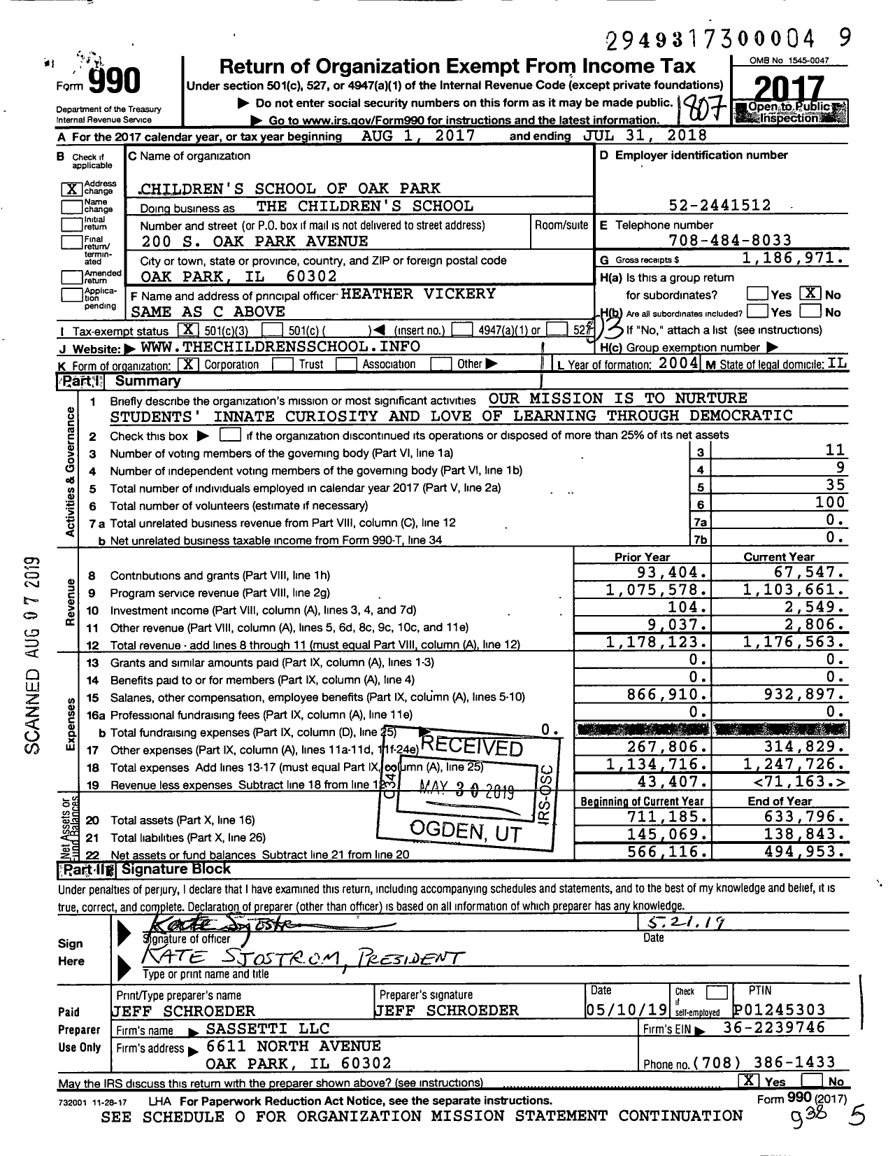 Image of first page of 2017 Form 990 for The Children's School