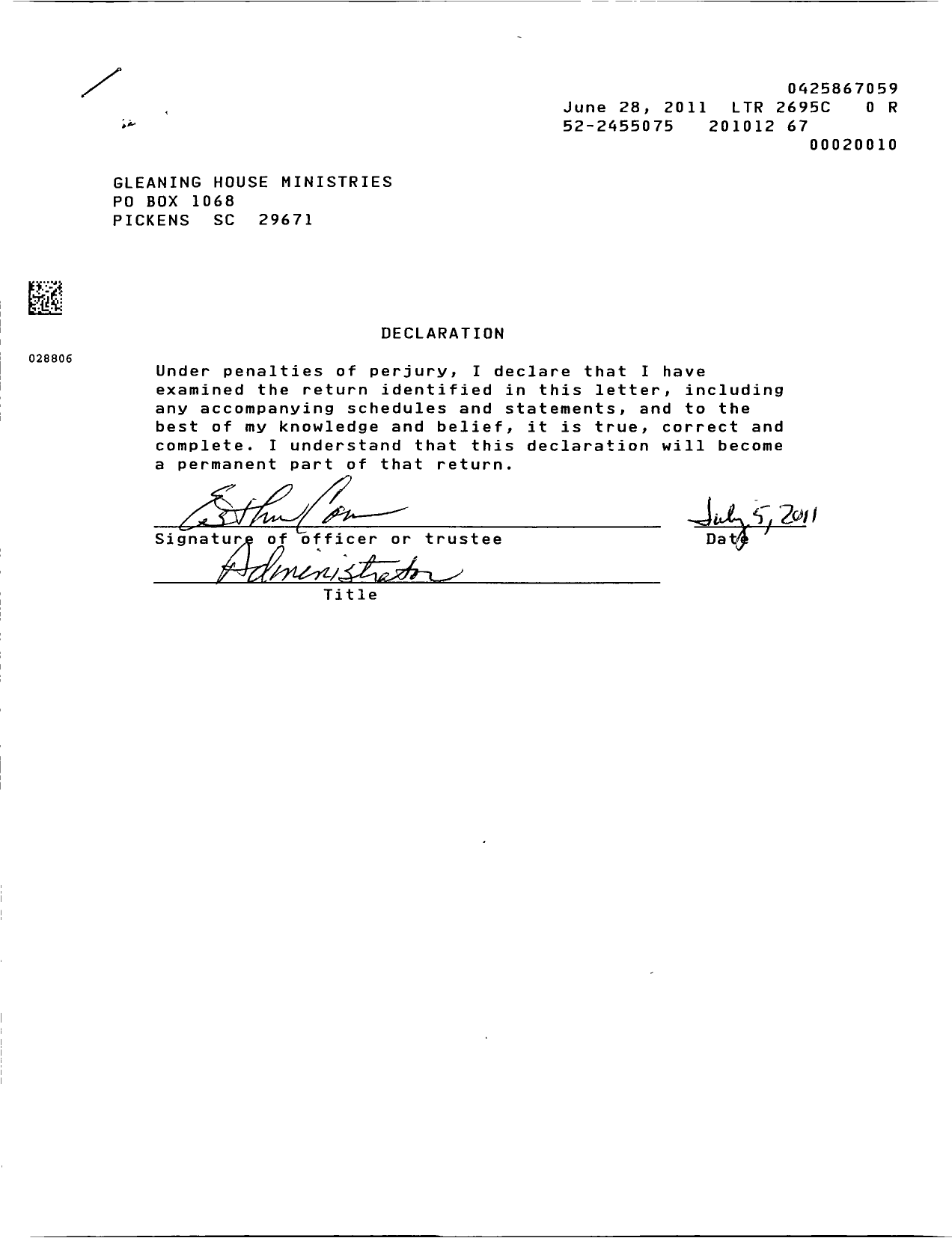 Image of first page of 2010 Form 990ER for Gleaning House Ministries