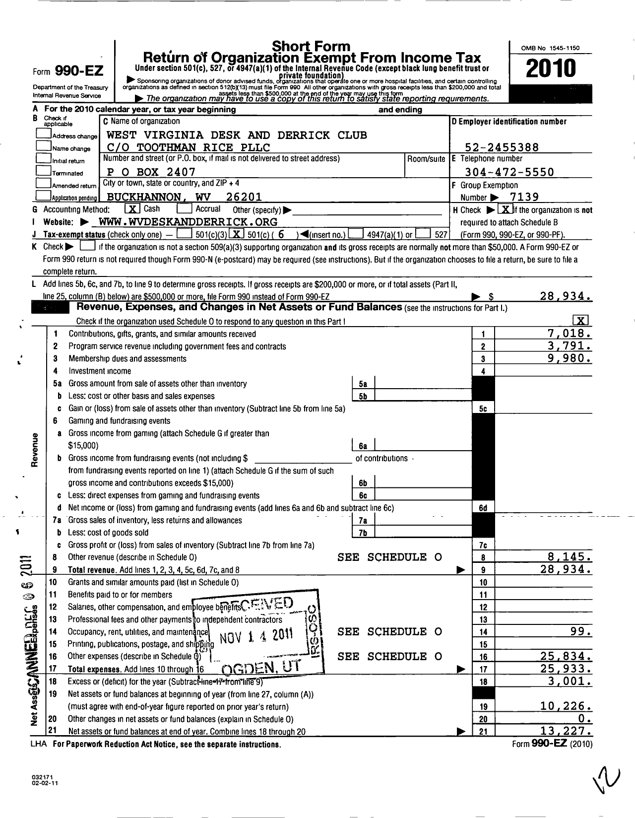 Image of first page of 2010 Form 990EO for Association of Desk and Derrick Clubs / West Virginia