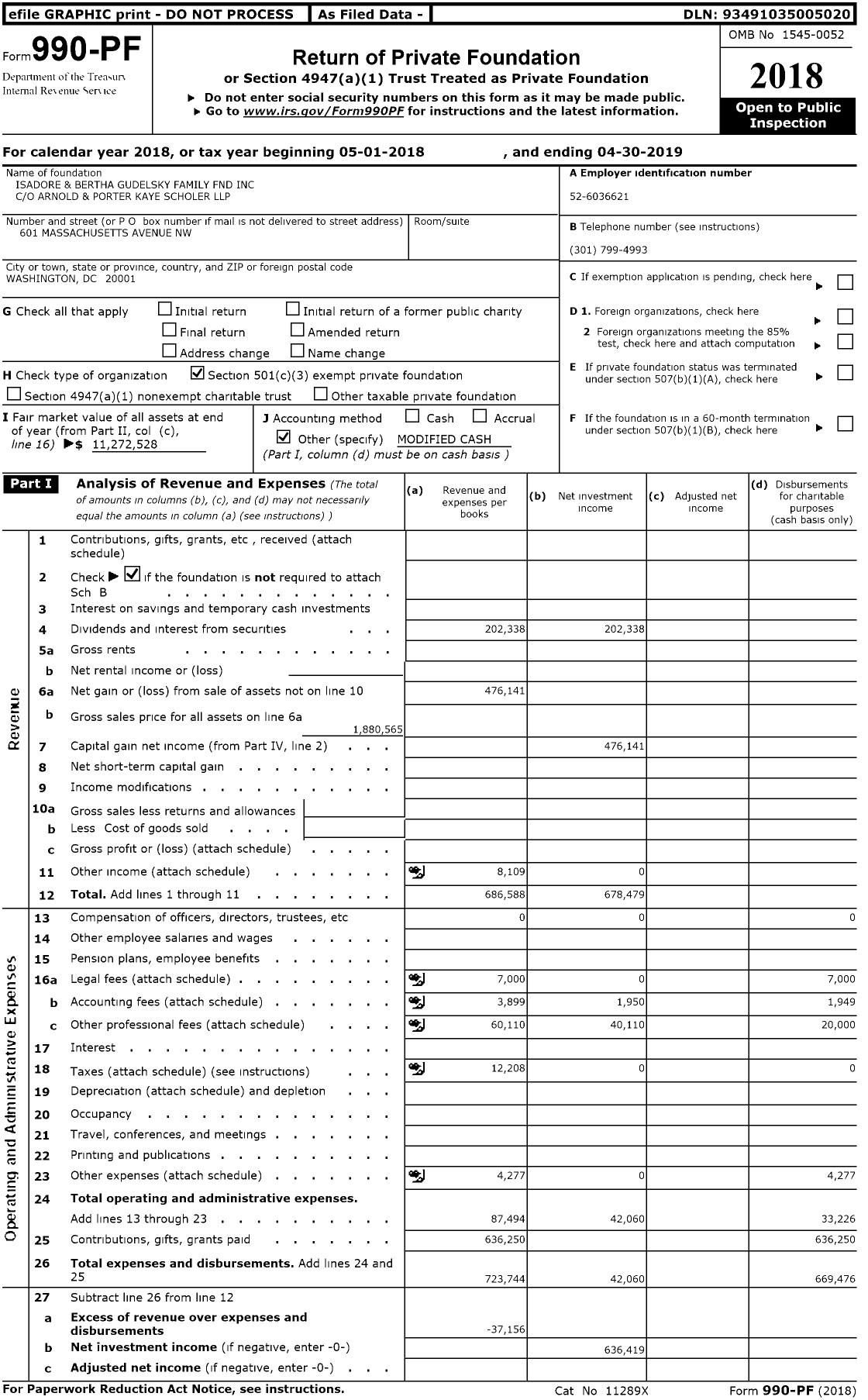 Image of first page of 2018 Form 990PR for Isadore and Bertha Gudelsky Family FND