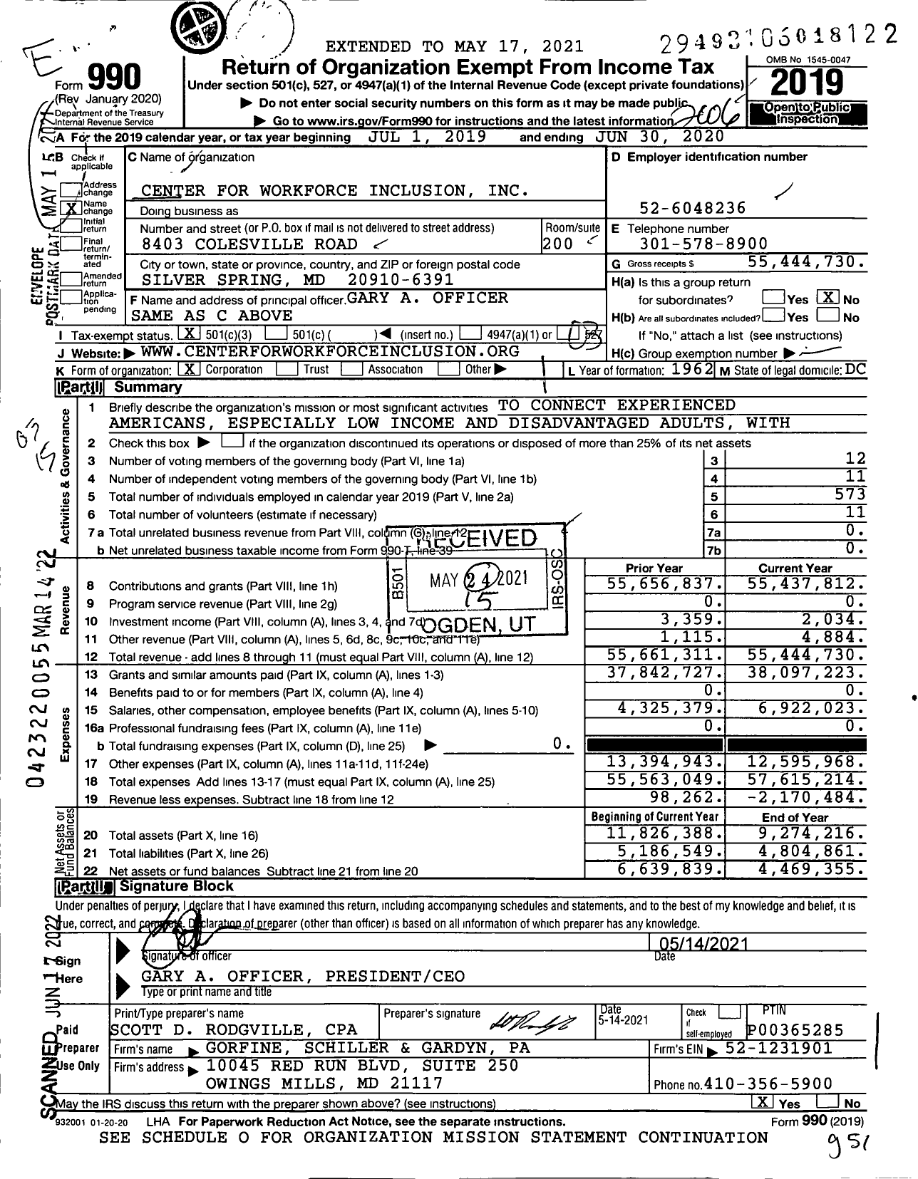 Image of first page of 2019 Form 990 for Center for Workforce Inclusion (SSAI)