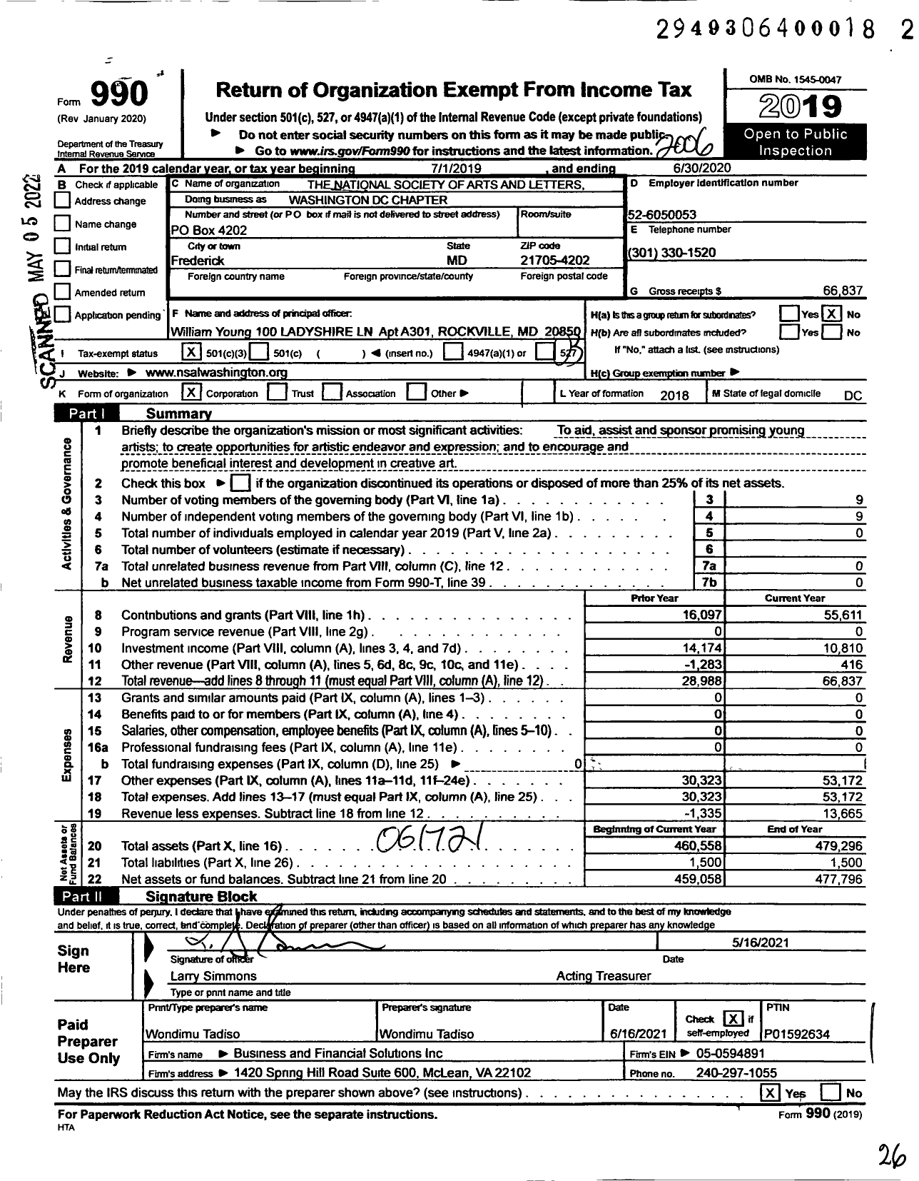 Image of first page of 2019 Form 990 for Nsal Washington DC Chapter