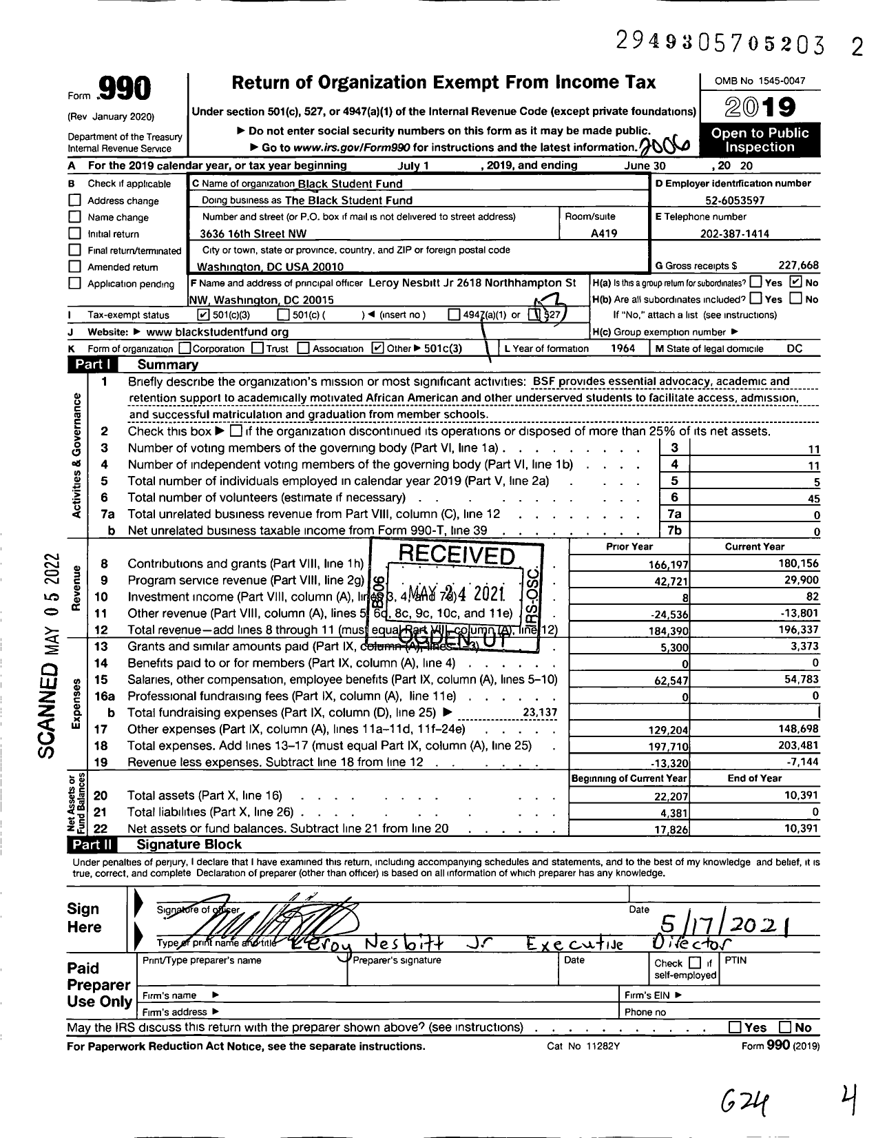 Image of first page of 2019 Form 990 for The Black Student Fund