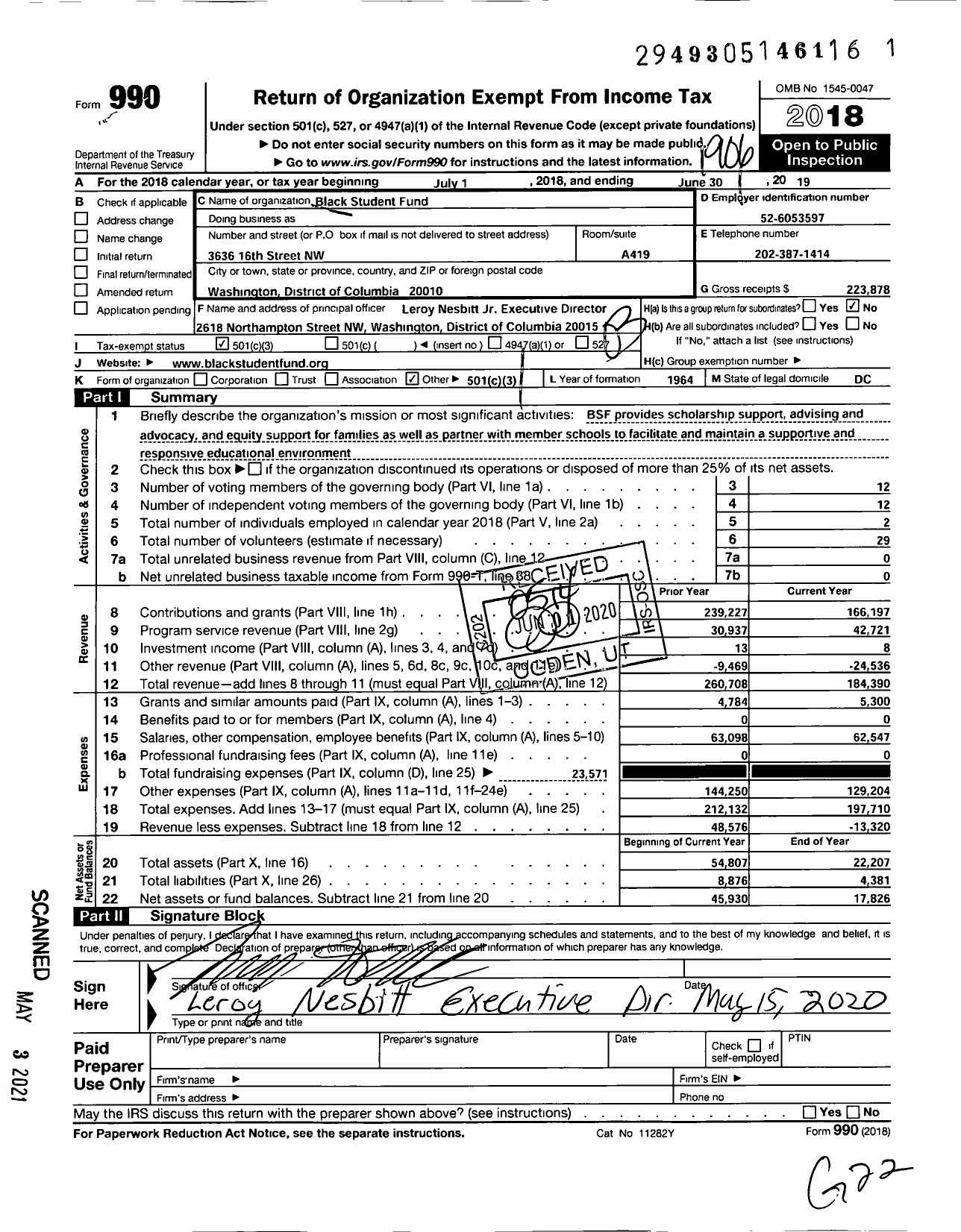 Image of first page of 2018 Form 990 for The Black Student Fund