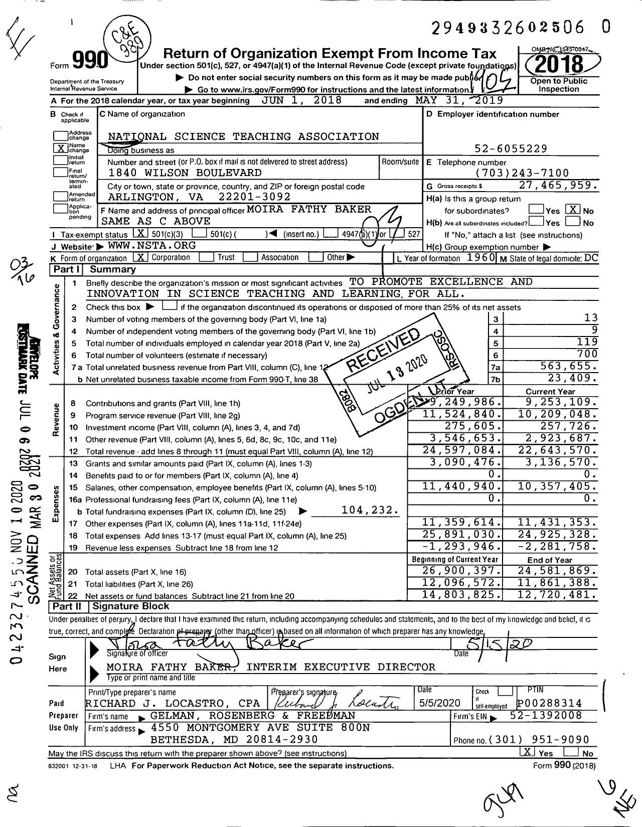 Image of first page of 2018 Form 990 for National Science Teaching Association (NSTA)