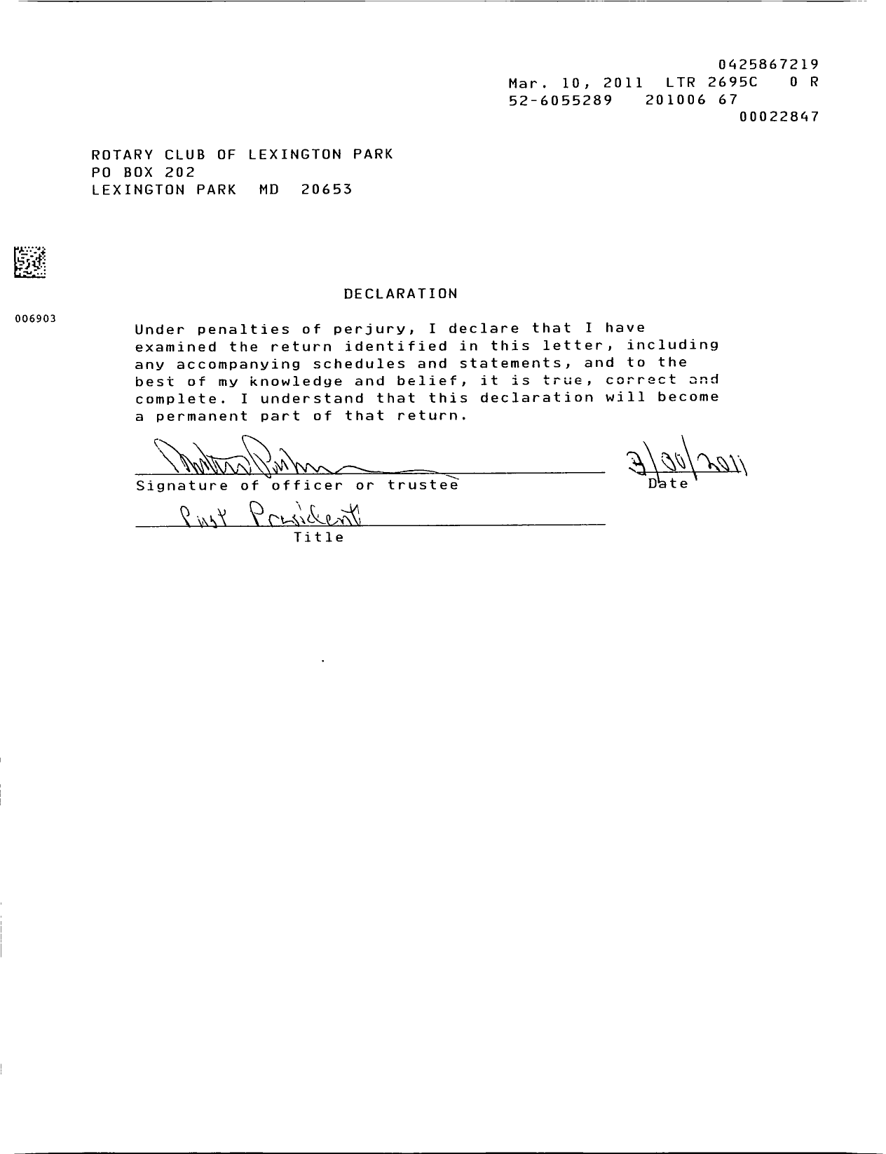 Image of first page of 2009 Form 990EOR for Rotary Club of St Marys County