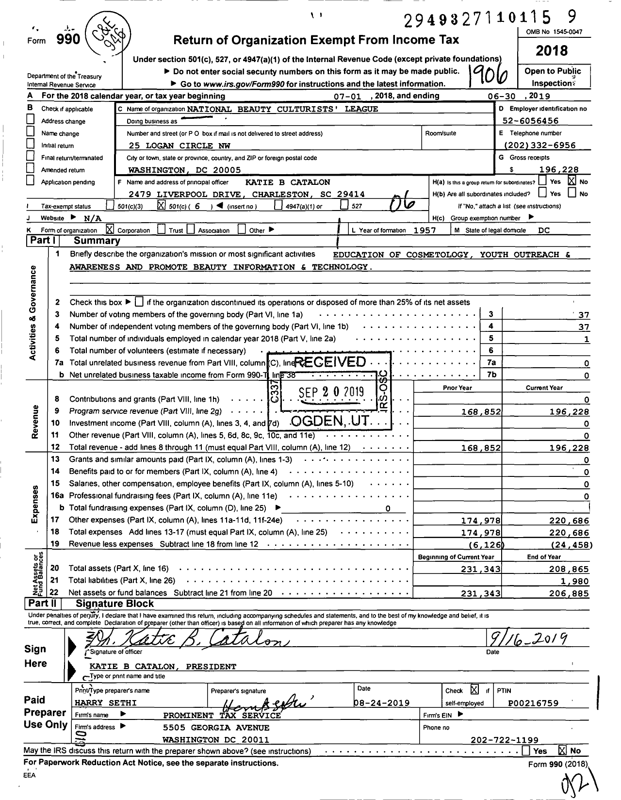 Image of first page of 2018 Form 990O for National Beauty Culturists League