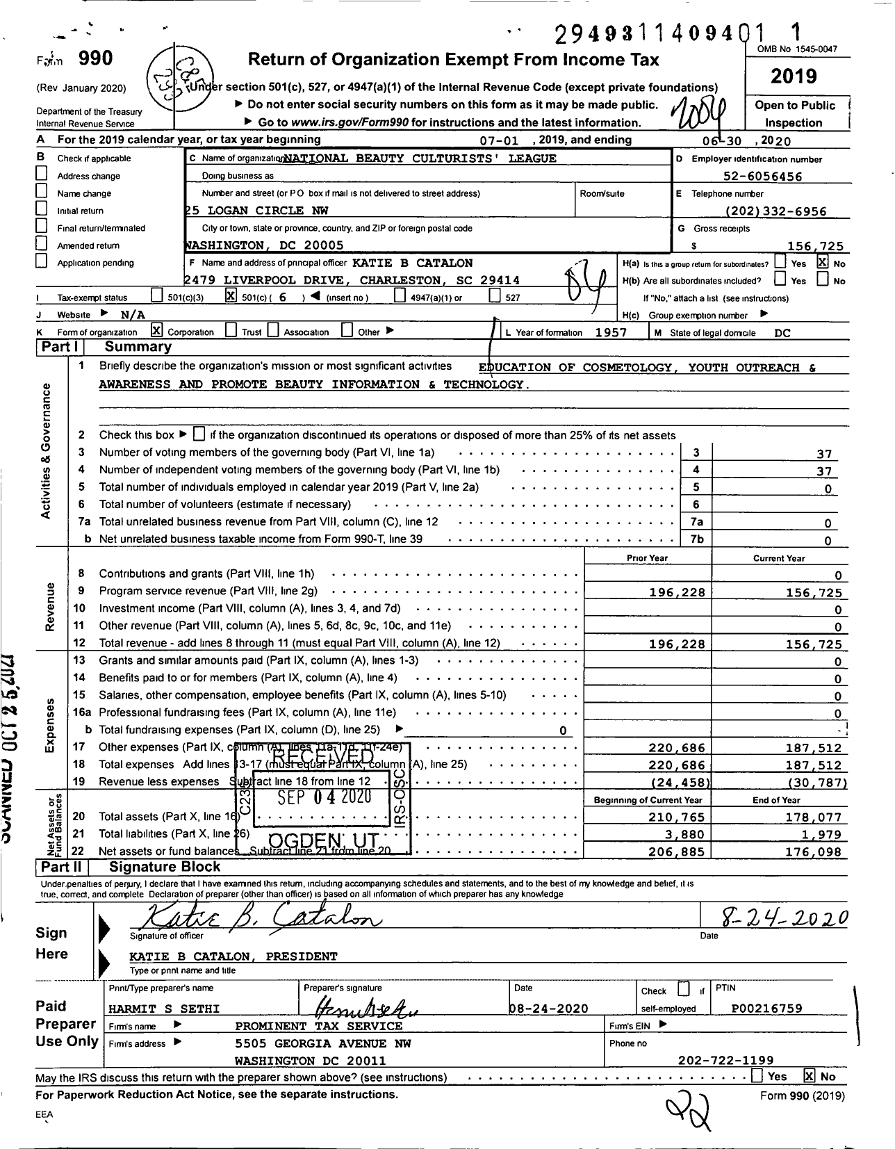 Image of first page of 2019 Form 990O for National Beauty Culturists League