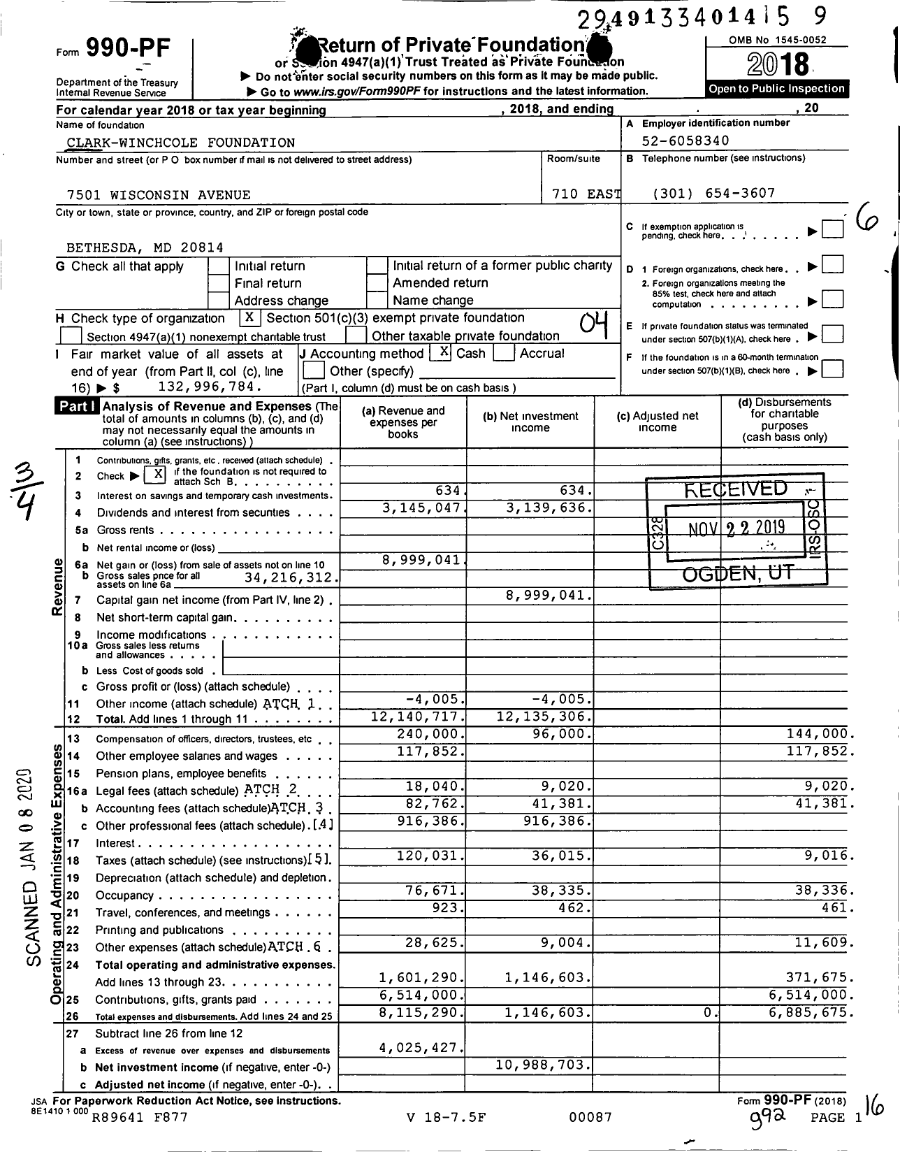 Image of first page of 2018 Form 990PF for A. James & Alice B. Clark Foundation