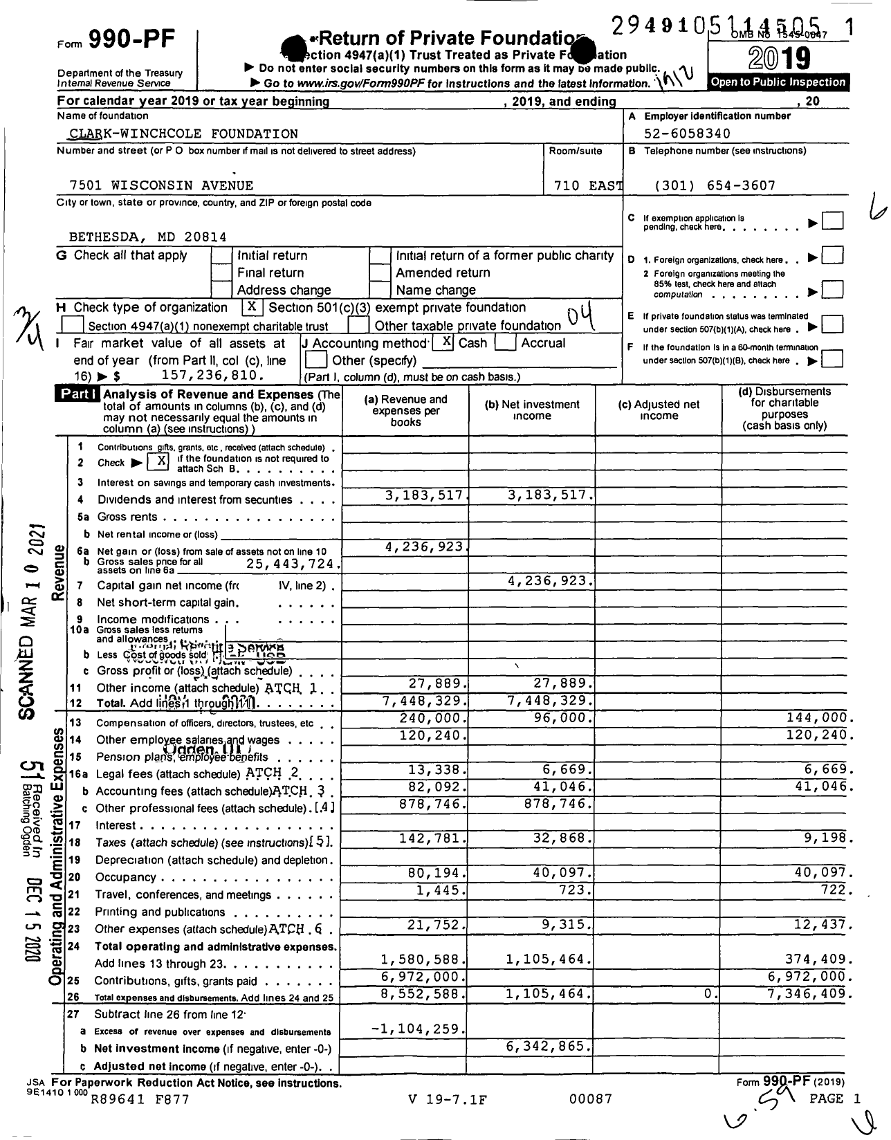 Image of first page of 2019 Form 990PF for A. James & Alice B. Clark Foundation