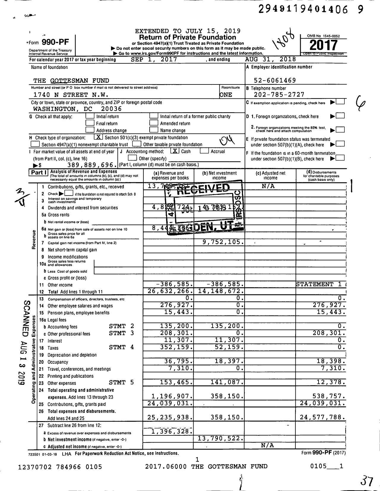 Image of first page of 2017 Form 990PF for The Gottesman Fund