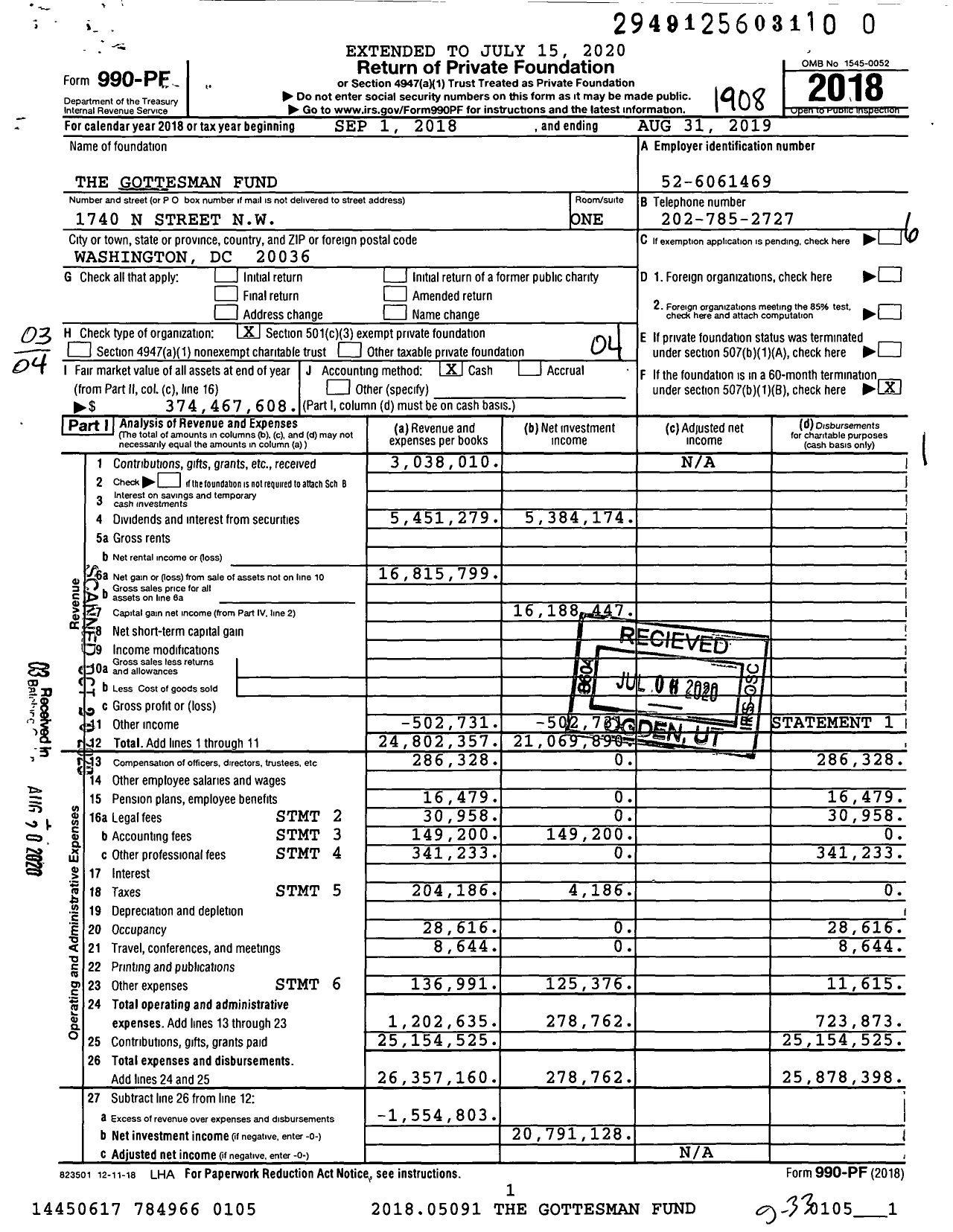 Image of first page of 2018 Form 990PR for The Gottesman Fund