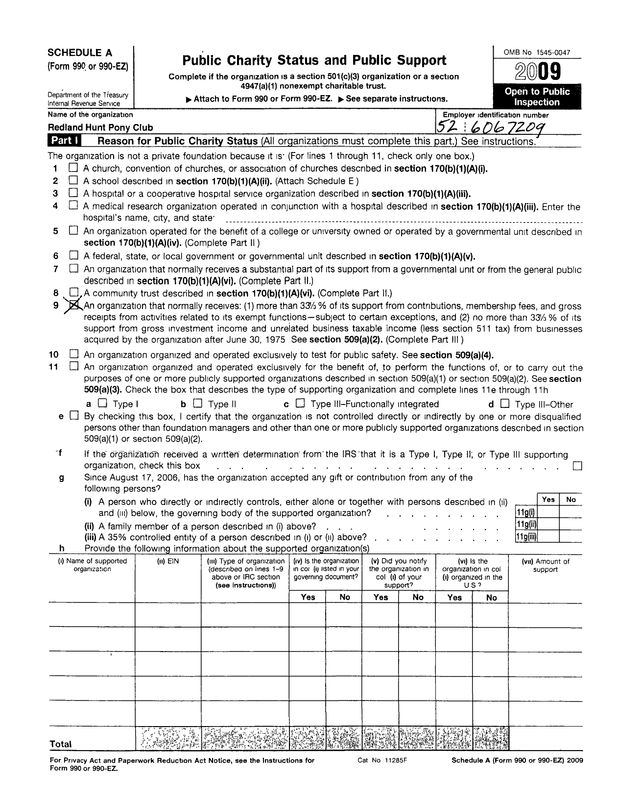 Image of first page of 2009 Form 990EOR for The United States Pony Clubs / Redland Goshen Pony Club