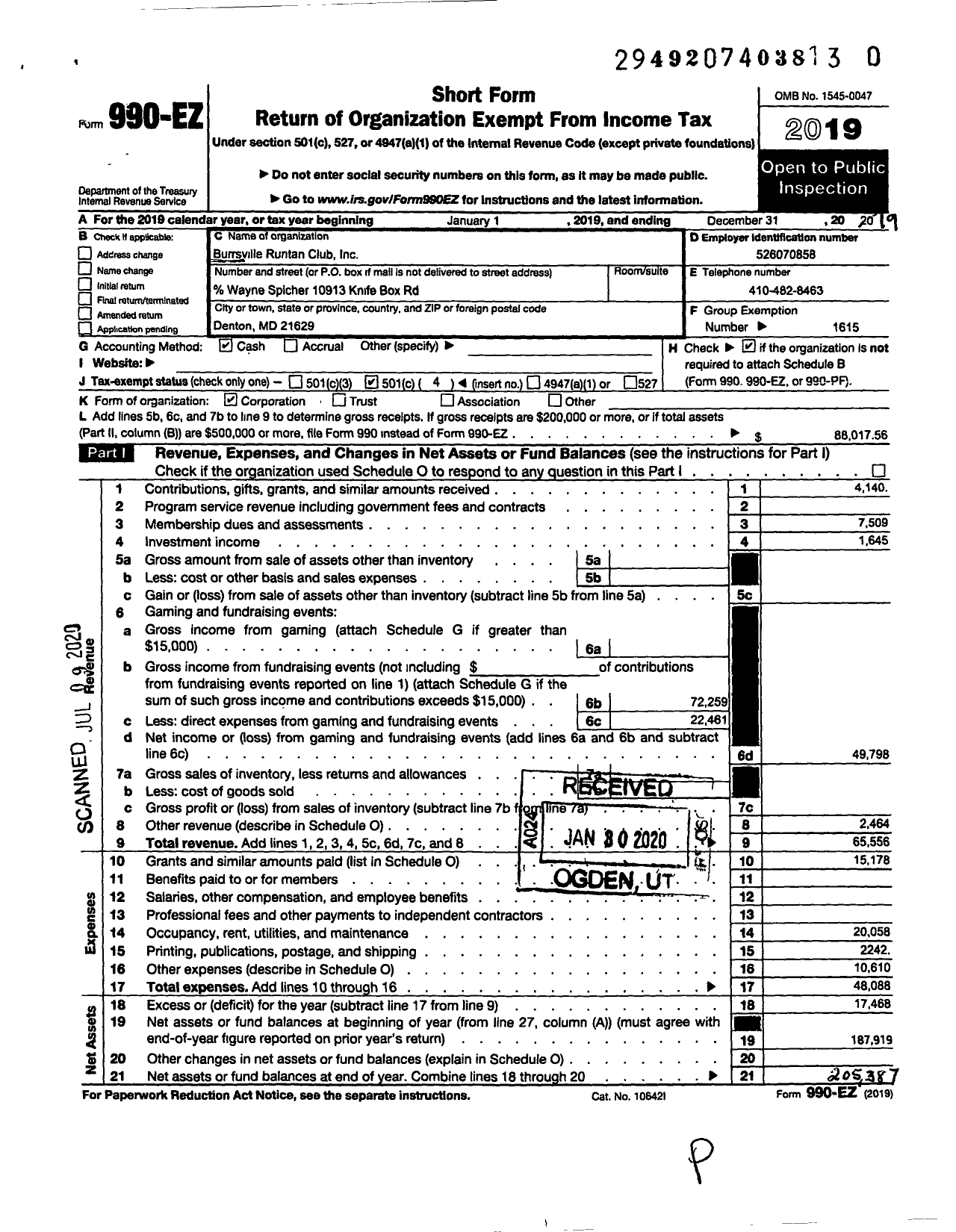 Image of first page of 2019 Form 990EO for Ruritan - Burrsville