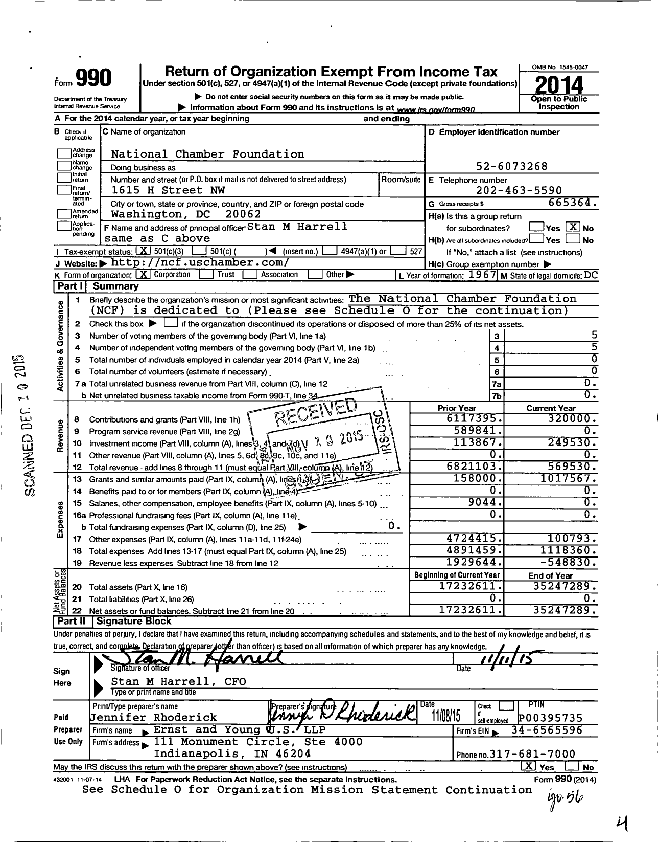 Image of first page of 2014 Form 990 for National Chamber Foundation