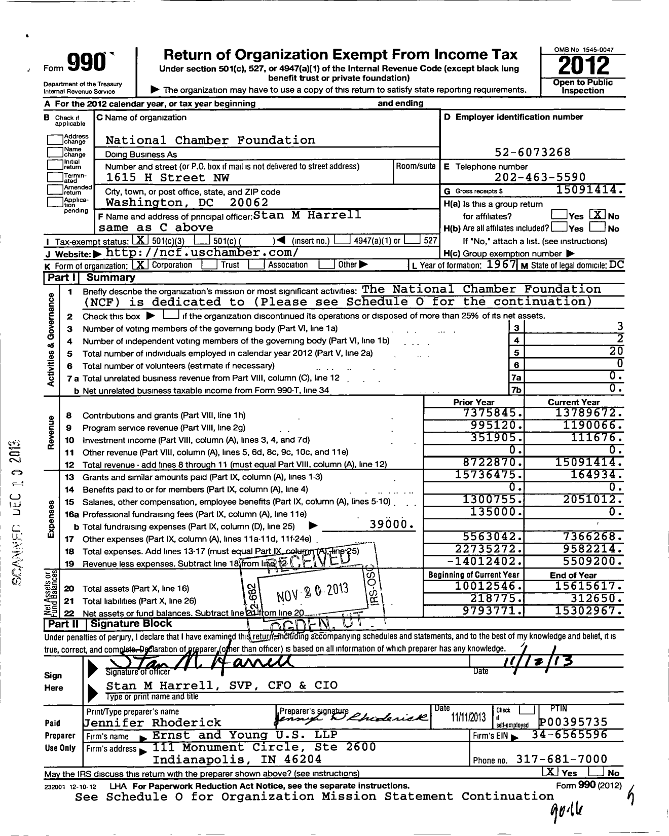 Image of first page of 2012 Form 990 for National Chamber Foundation