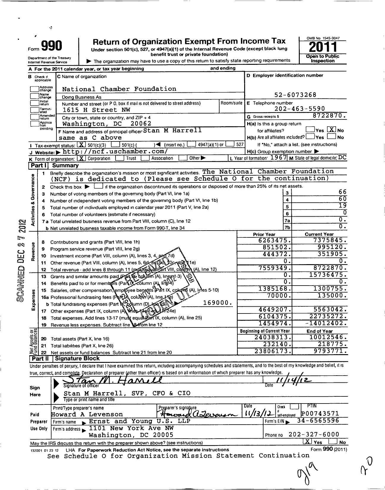 Image of first page of 2011 Form 990 for National Chamber Foundation