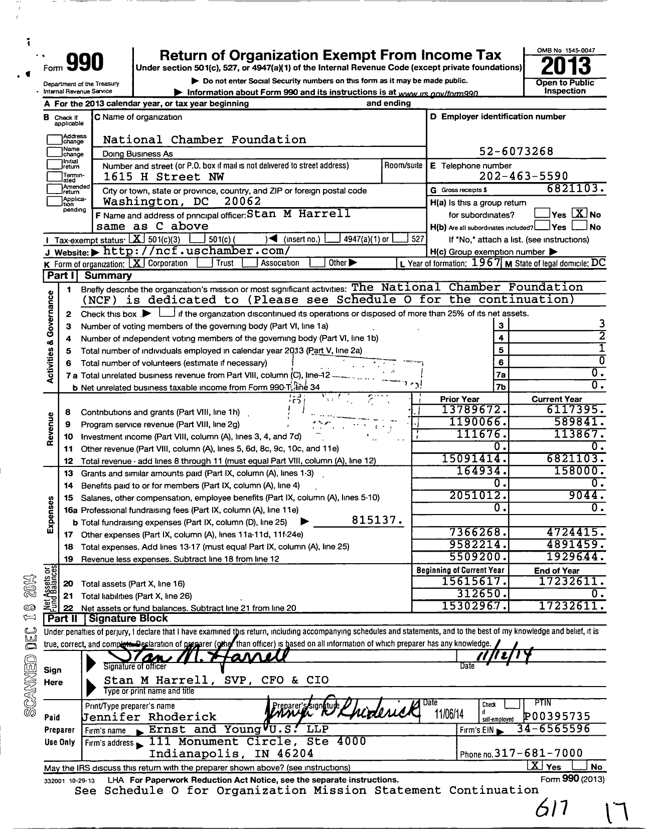 Image of first page of 2013 Form 990 for National Chamber Foundation