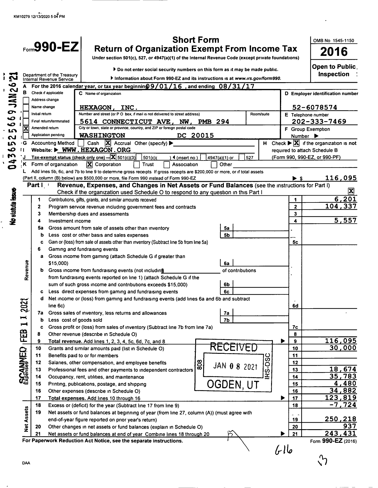 Image of first page of 2016 Form 990EA for Hexagon