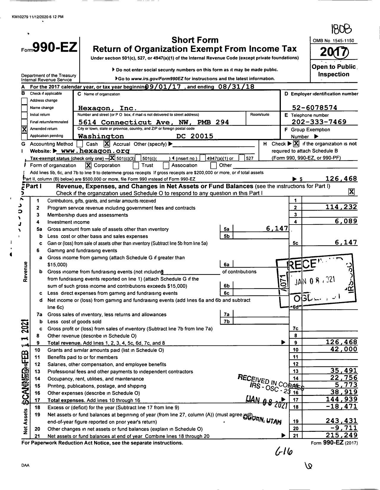 Image of first page of 2017 Form 990EA for Hexagon