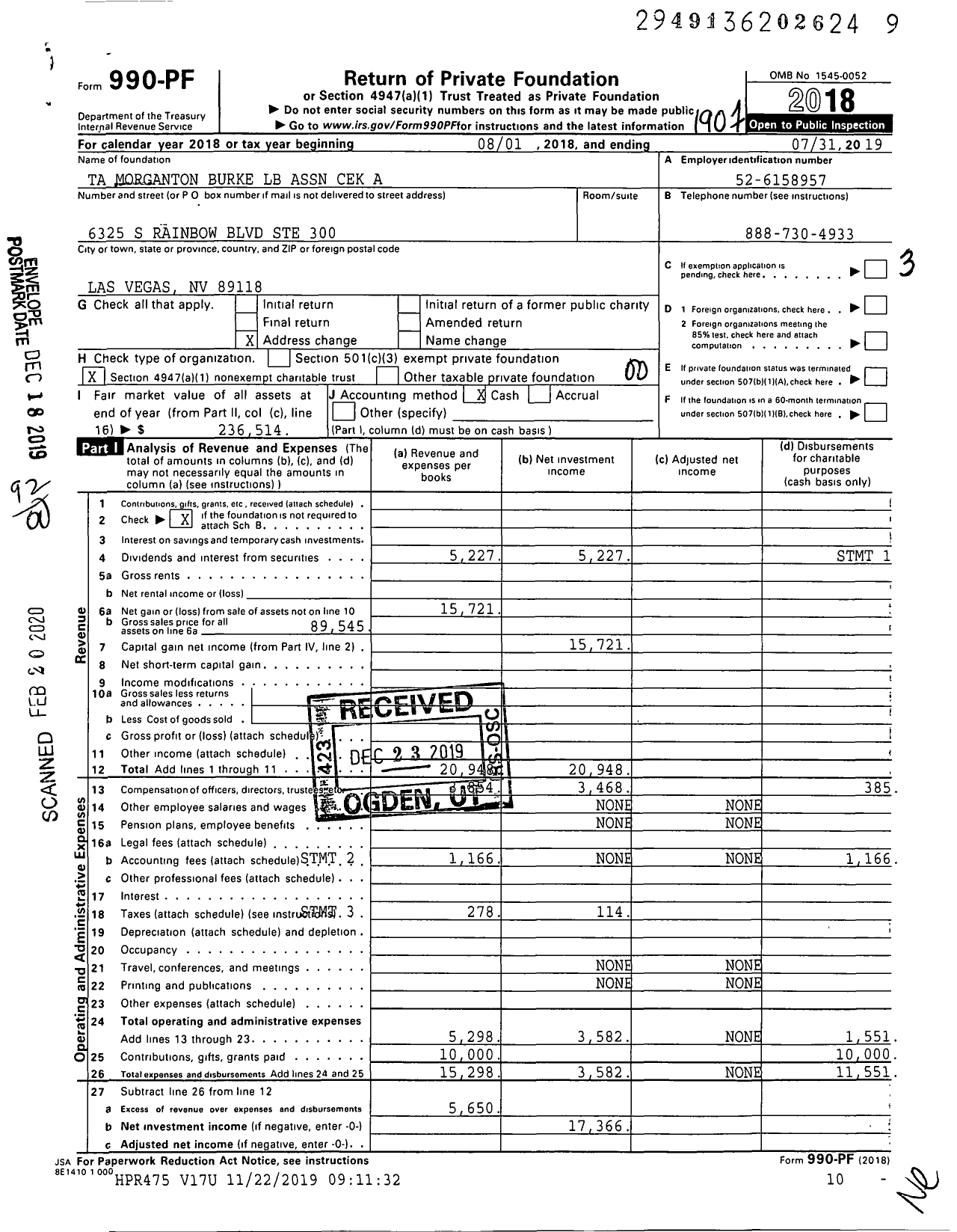 Image of first page of 2018 Form 990PF for Ta Morganton Burke LB Association Cek A