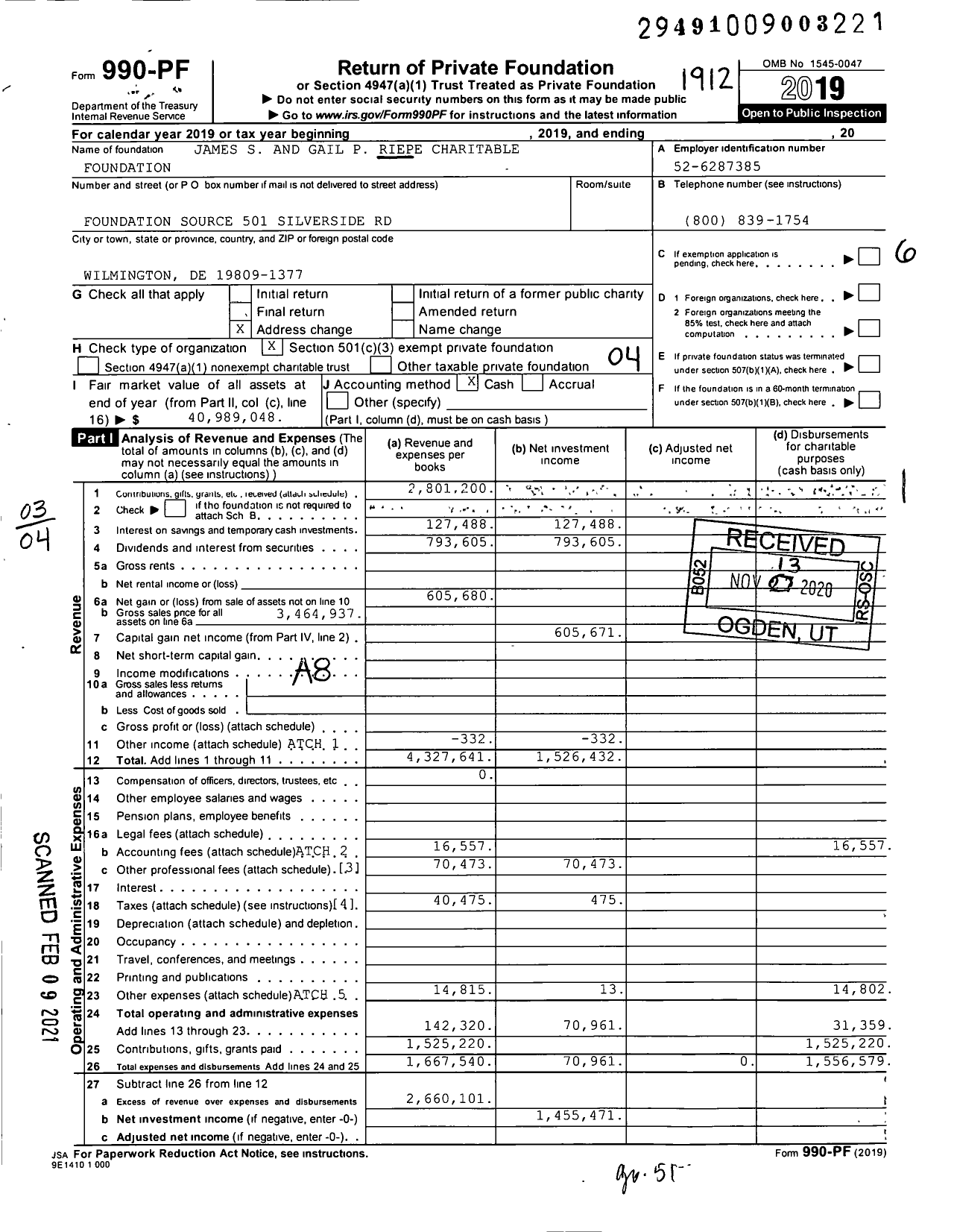 2019 Form 990 for James S and Gail P Riepe Charitable Foundation | Cause IQ