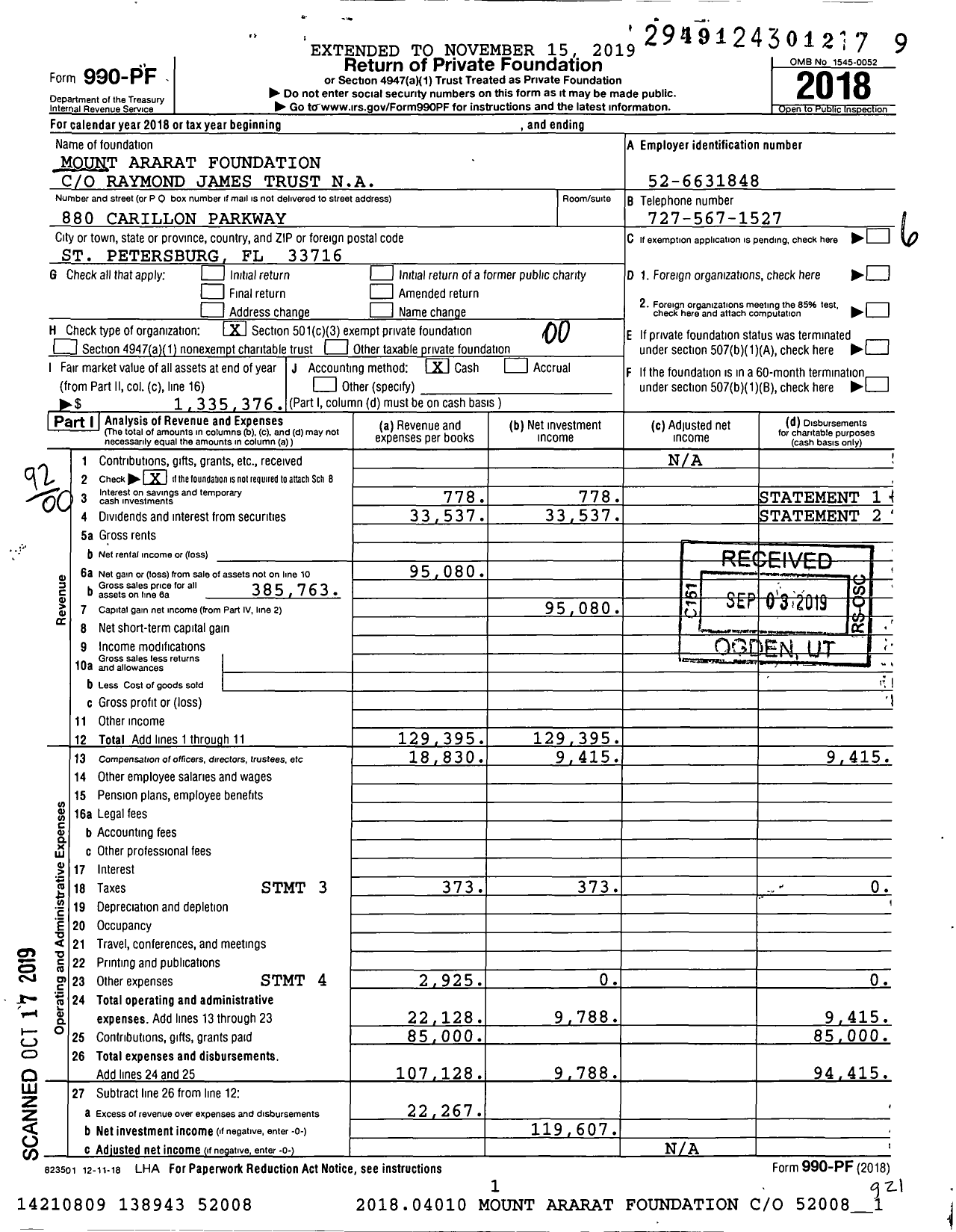 Image of first page of 2018 Form 990PF for MT Ararat Foundation