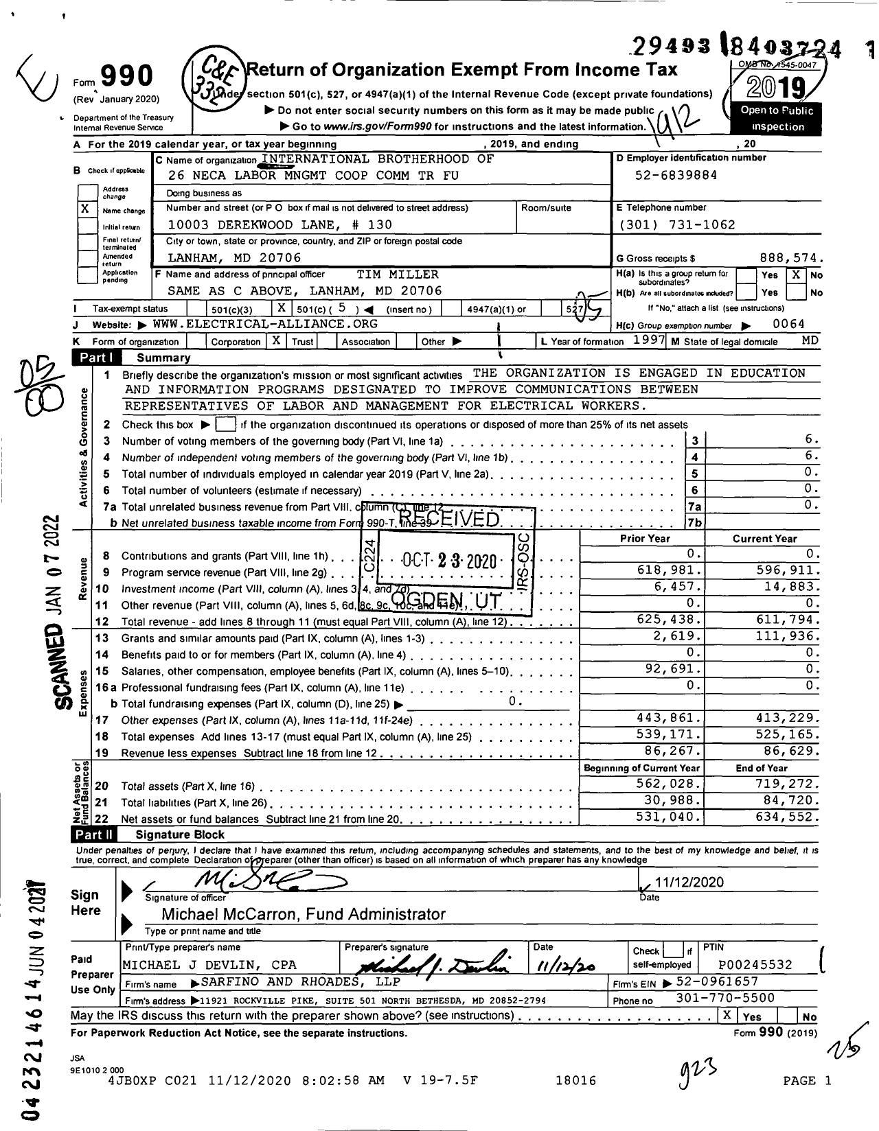 Image of first page of 2019 Form 990O for International Brotherhood of Electrical Workers - 26 Neca Labor MNGMT Coop Comm TR Fu