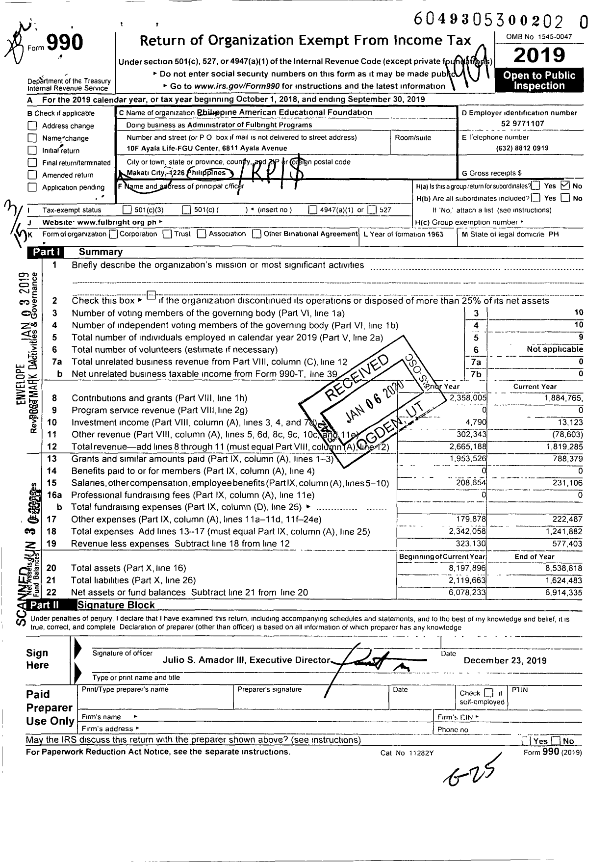 Image of first page of 2018 Form 990 for Administrator of Fulbright Programs