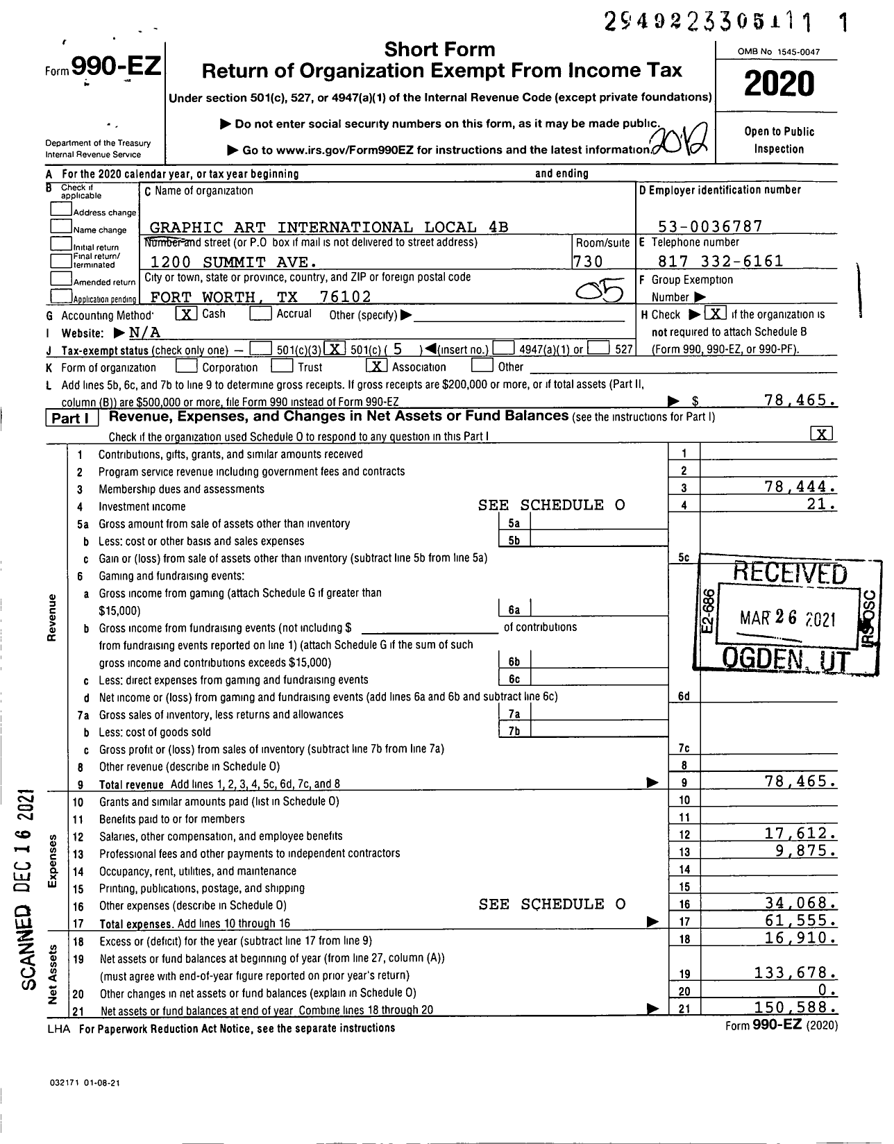 Image of first page of 2020 Form 990EO for Graphic Communications Conference - 4-b Washington DC