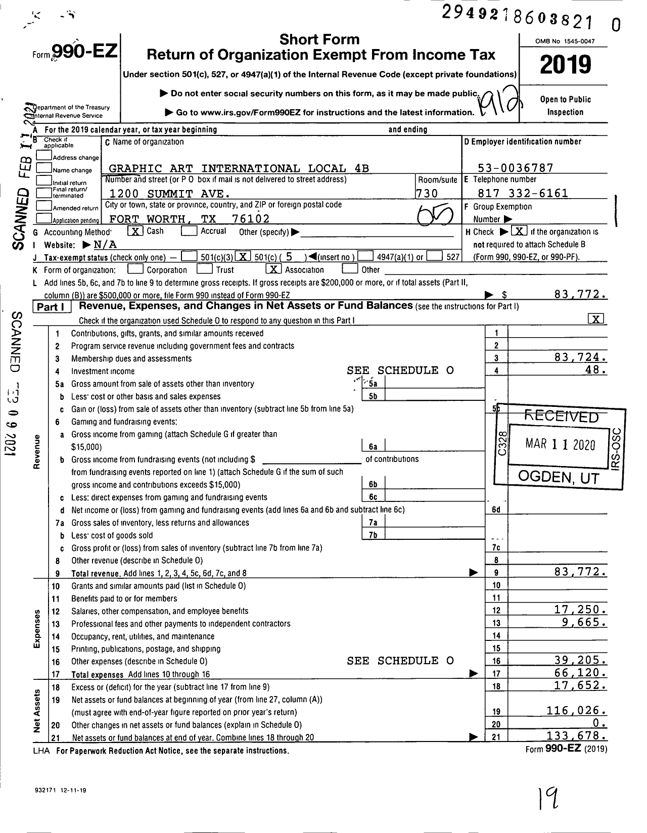 Image of first page of 2019 Form 990EO for Graphic Communications Conference - 4-b Washington DC