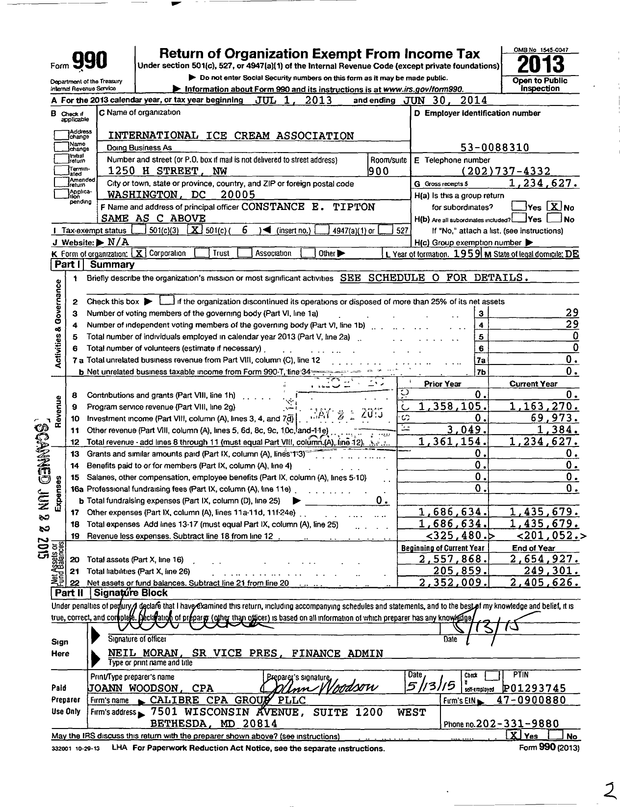 Image of first page of 2013 Form 990O for International Ice Cream Association (IDFA)