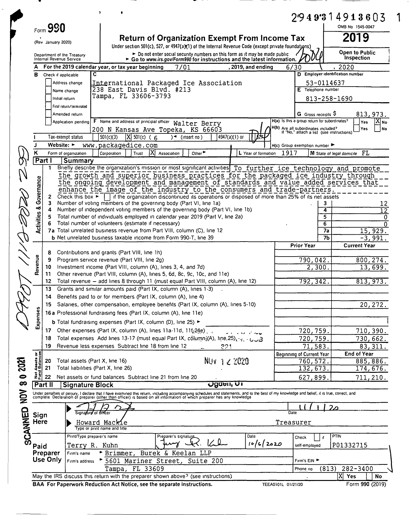 Image of first page of 2019 Form 990O for International Packaged Ice Association