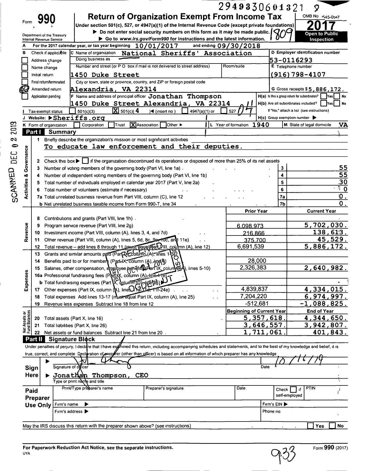 Image of first page of 2017 Form 990O for National Sheriffs' Association