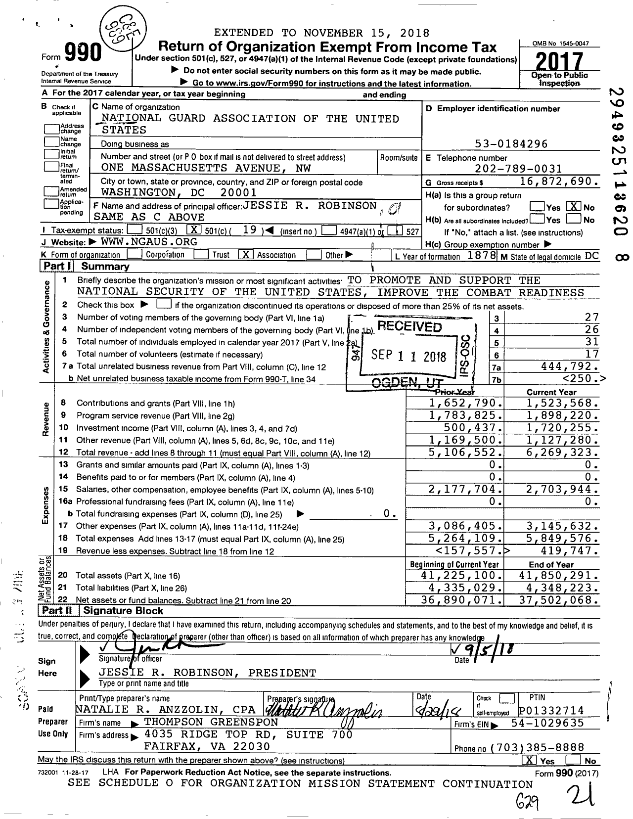 Image of first page of 2017 Form 990O for National Guard Association of the United States (NGAUS)