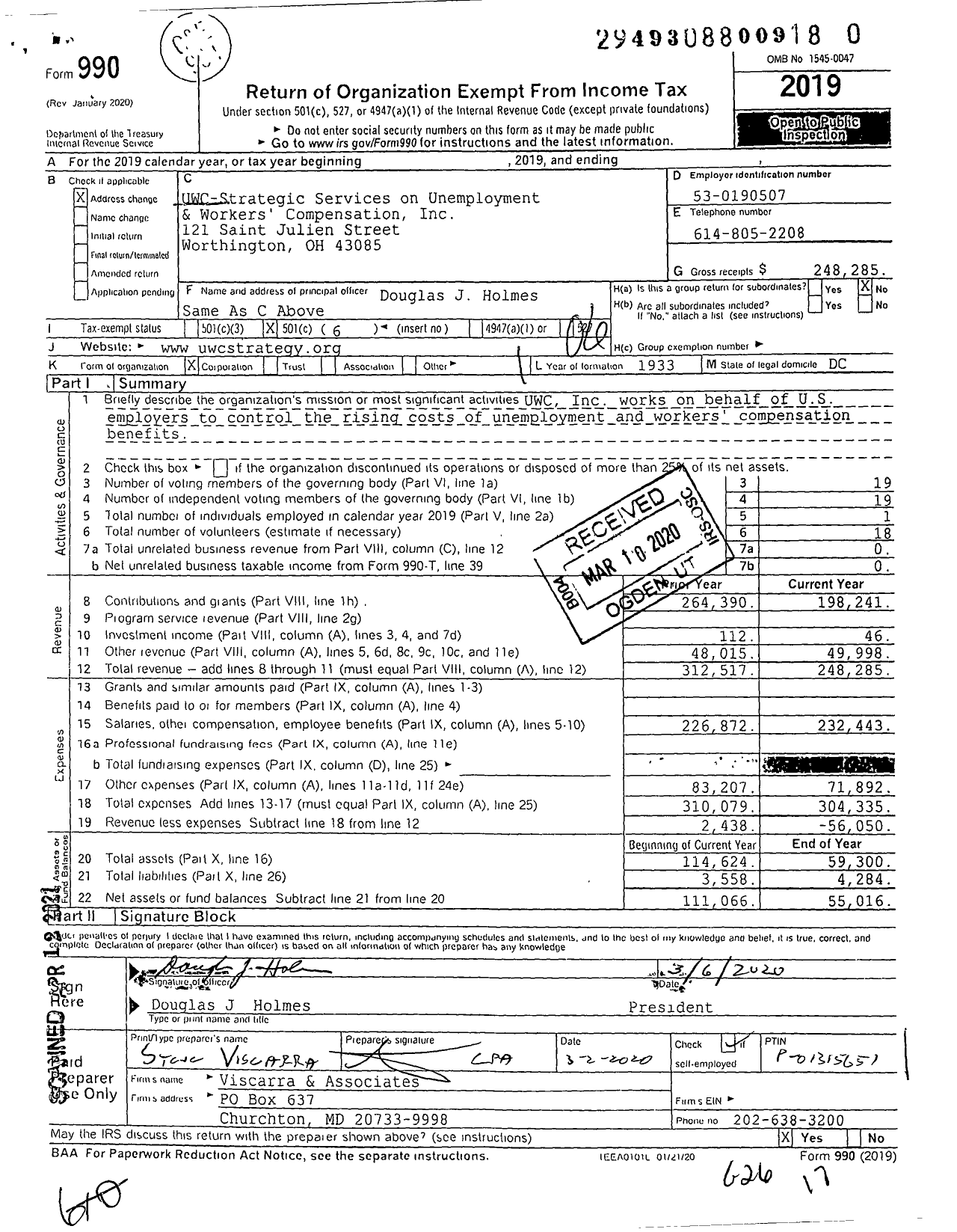 Image of first page of 2019 Form 990O for UWC-Strategic Services on Unemployment and Workers Compensation