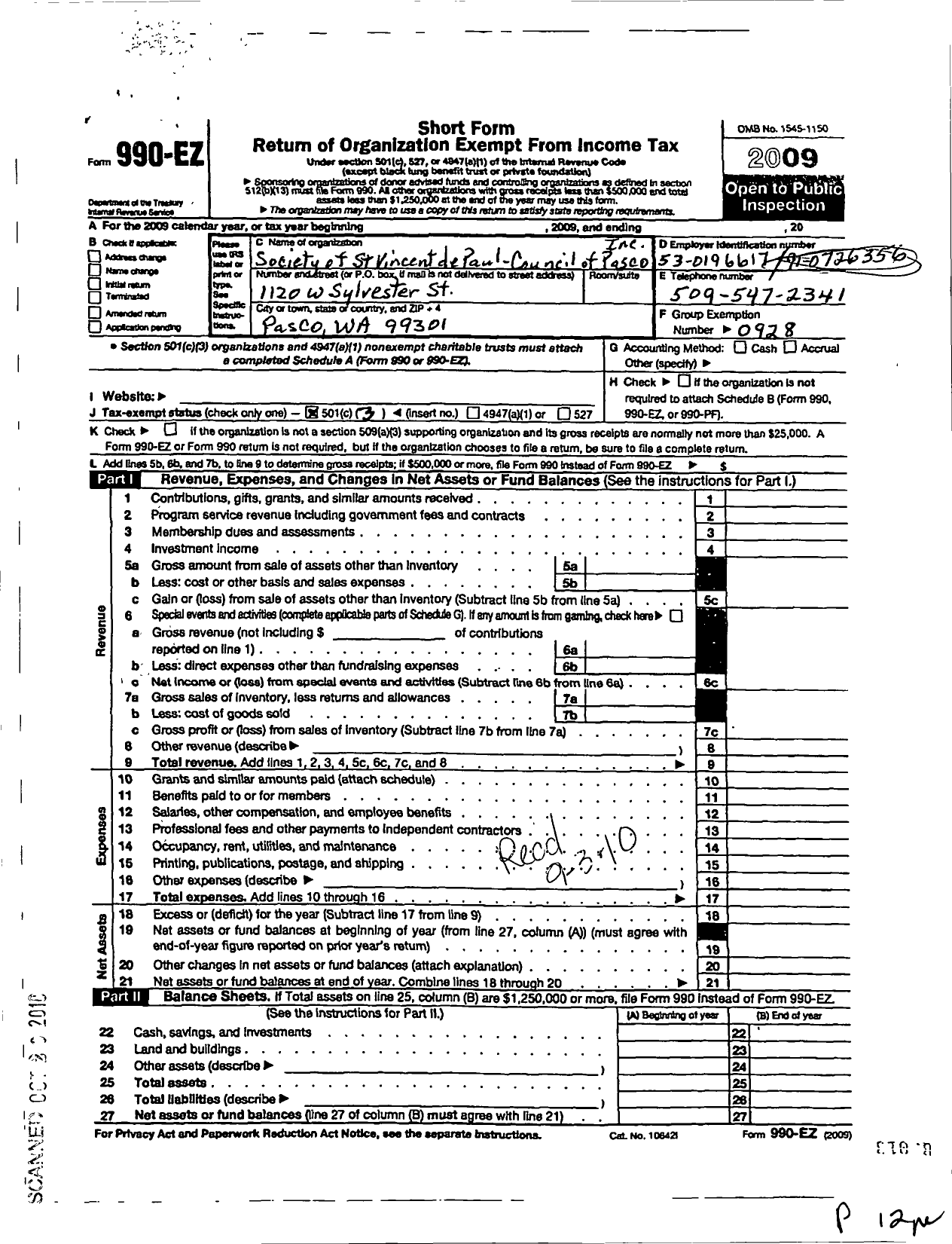 Image of first page of 2009 Form 990EZ for United States Conference of Catholic Bishops (USCCB)