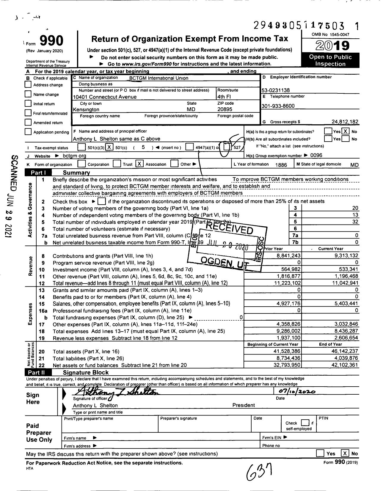 Image of first page of 2019 Form 990O for BCTGM International Union (BCTGM)