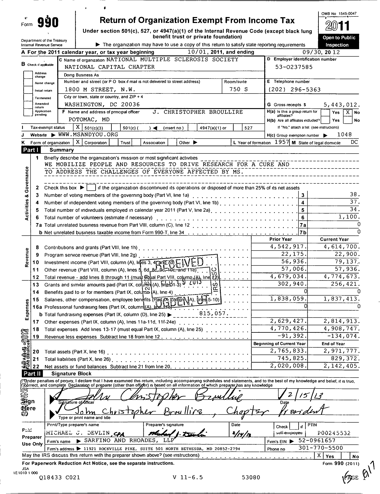Image of first page of 2011 Form 990 for National Multiple Sclerosis Society