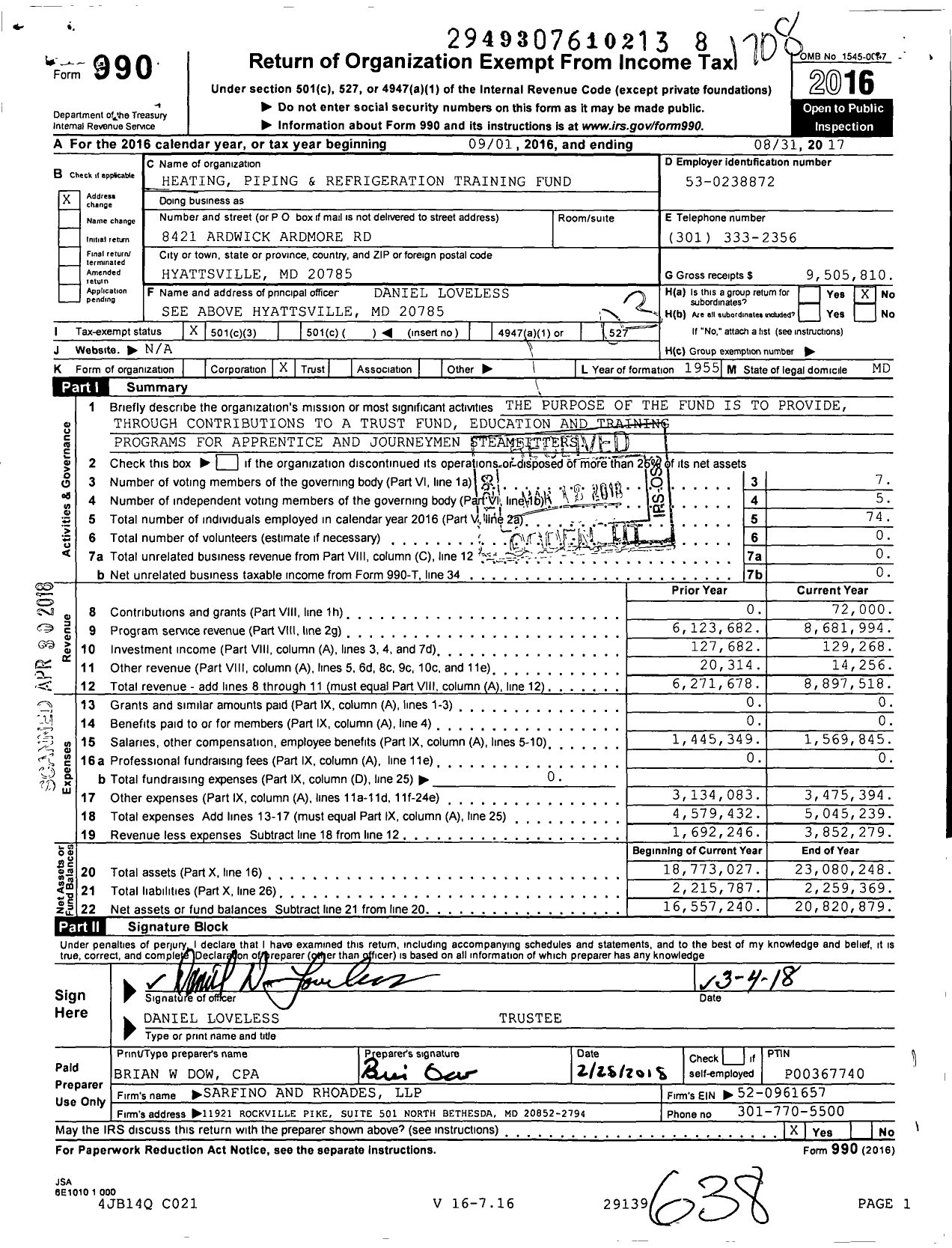 Image of first page of 2016 Form 990 for UA Steamfitters Local 602
